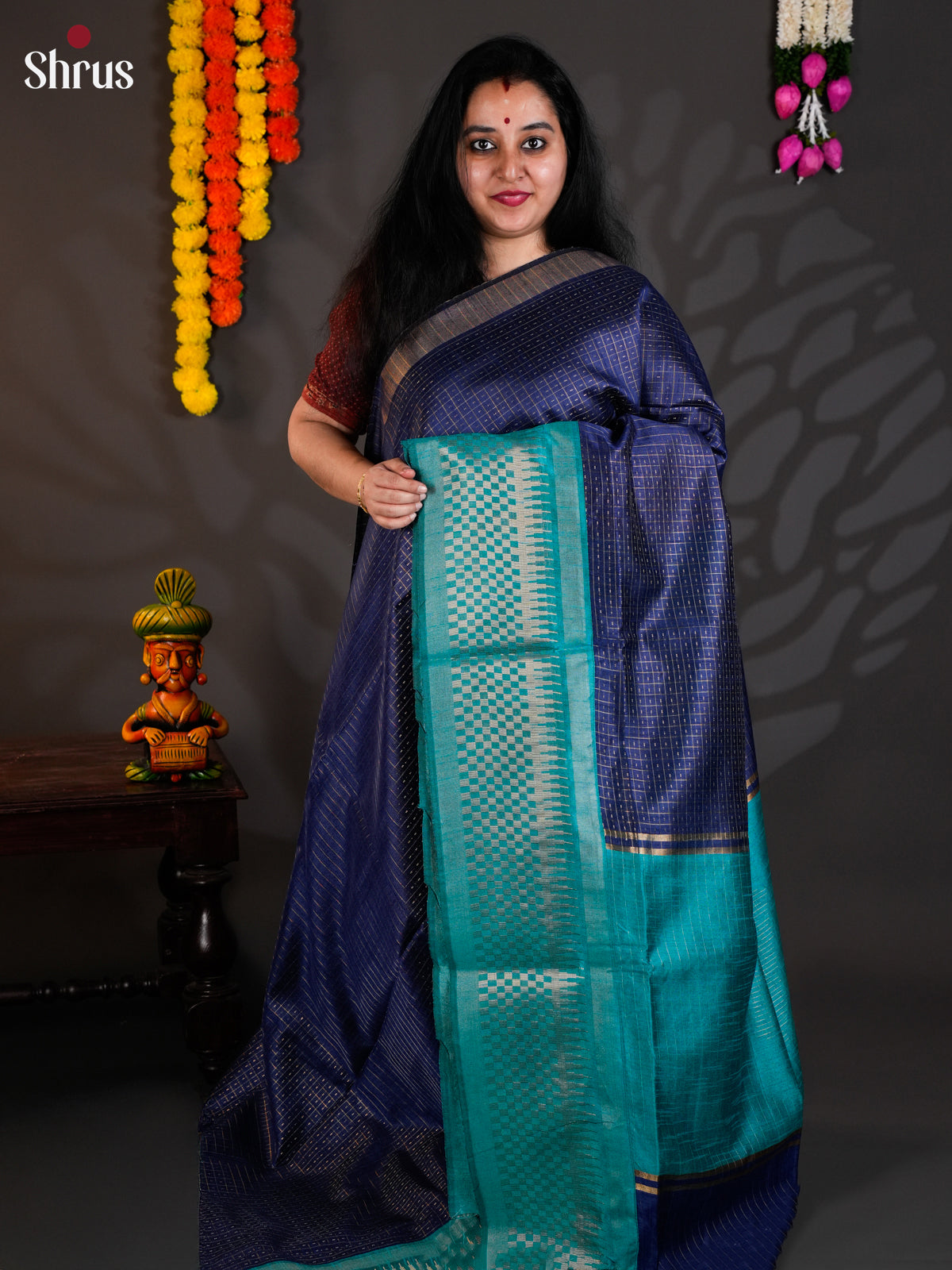 Dark & Light Blue - Semi Rawsilk - Saree-EAS24100 - Shop on Shrus.com