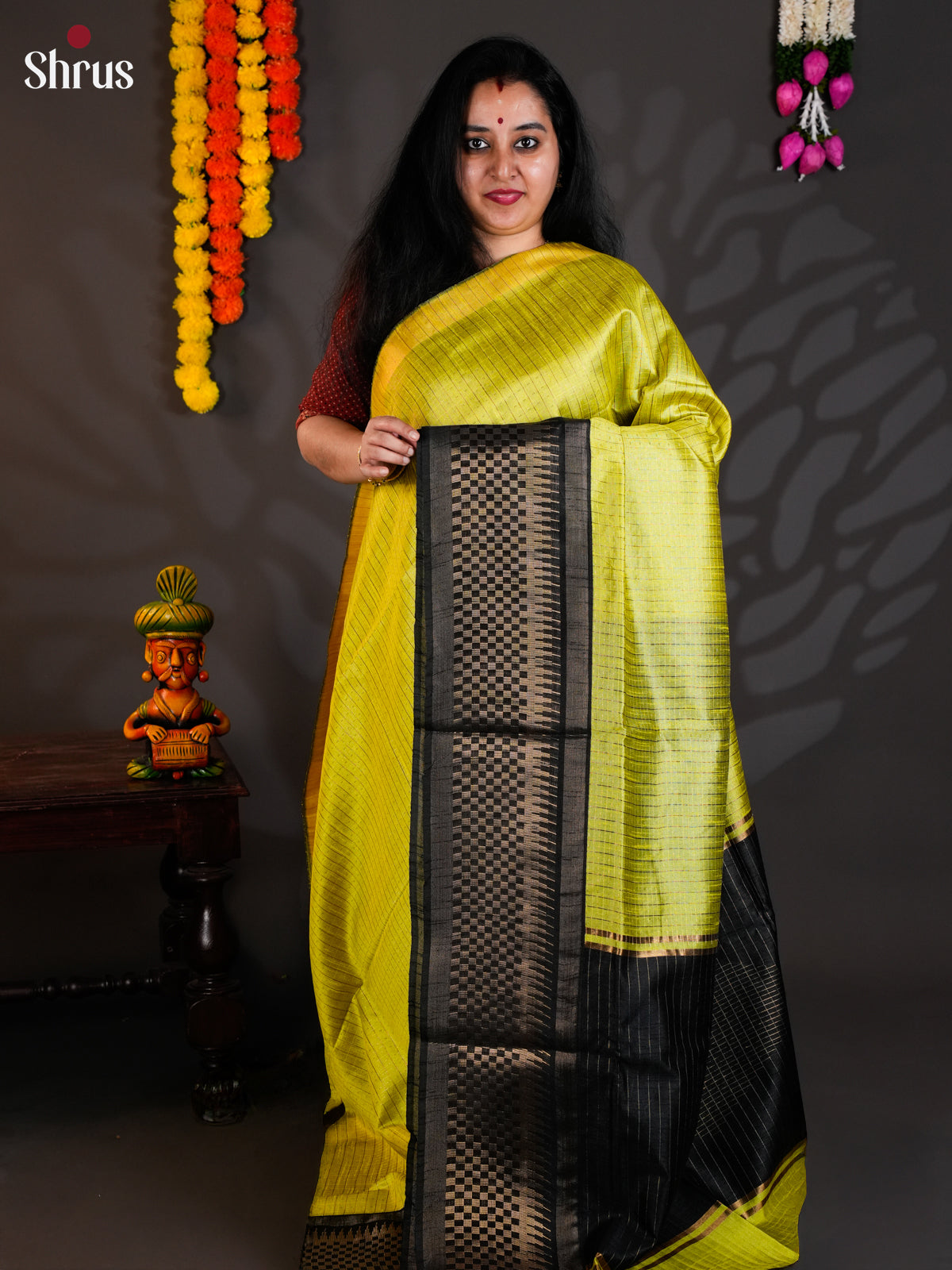 Light Green & Black  - Semi Rawsilk - Saree-EAS24107 - Shop on Shrus.com