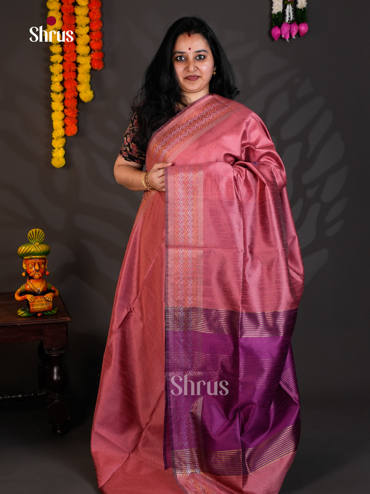 Pink & Purple- Semi Rawsilk - Saree- EAS24111 - Shop on Shrus.com