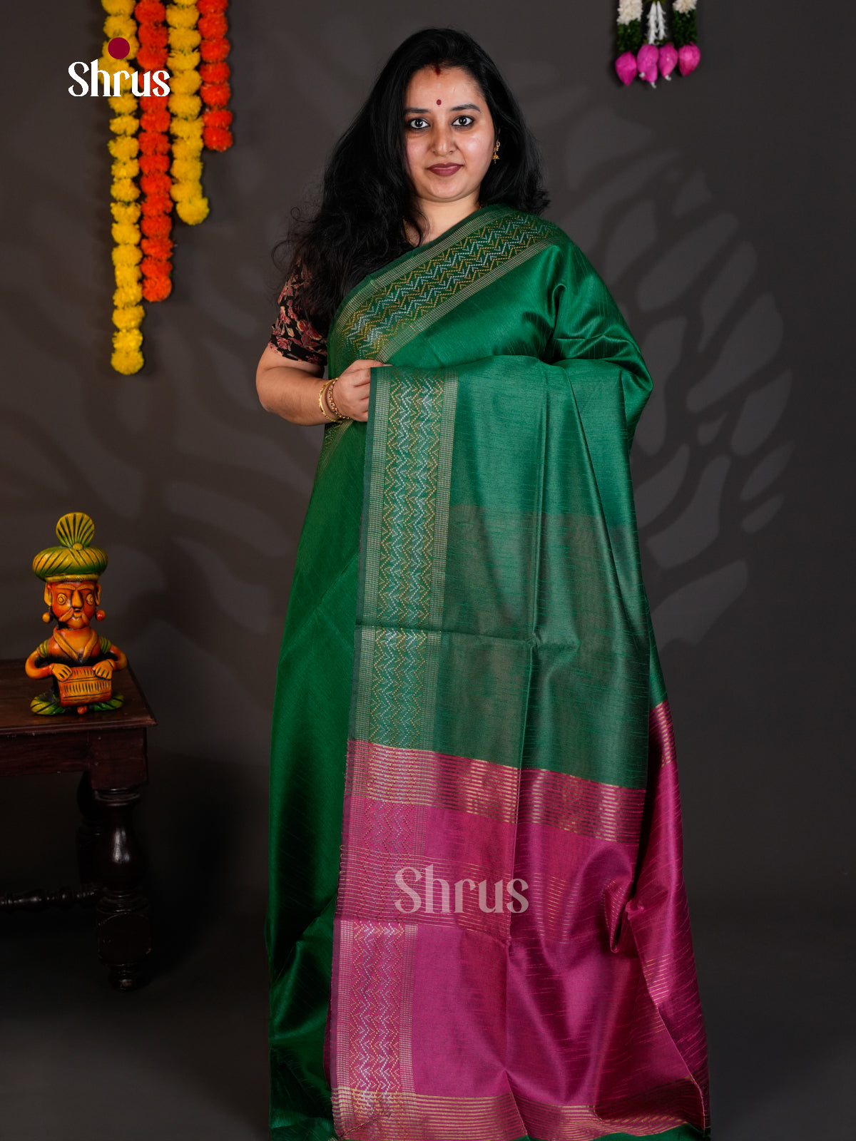 Green & Purple - Semi Rawsilk - Saree - EAS24112