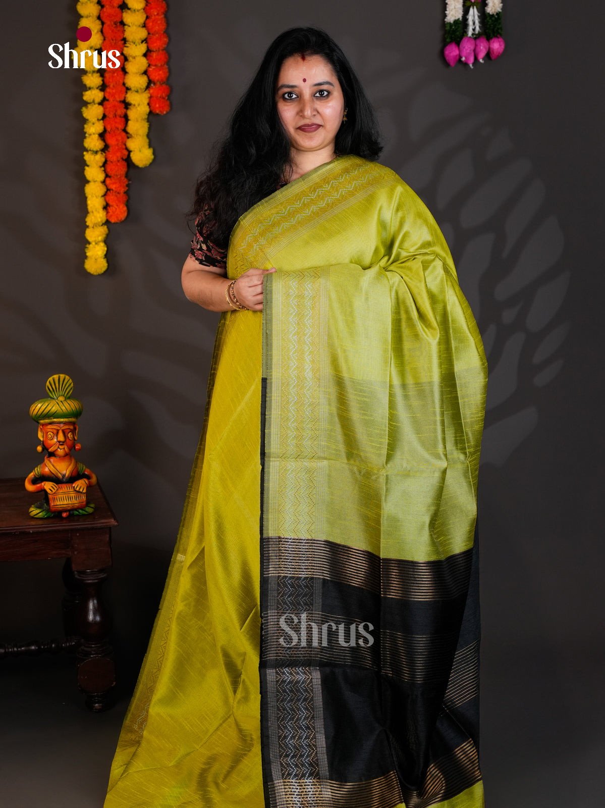 Light Green & Black  - Semi Rawsilk - Saree-EAS24113 - Shop on Shrus.com