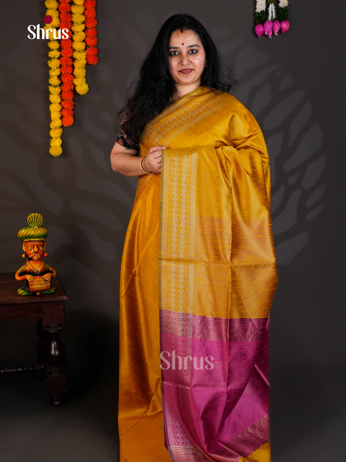 Mustard & Purple  - Semi Rawsilk - Saree- EAS24114 - Shop on Shrus.com
