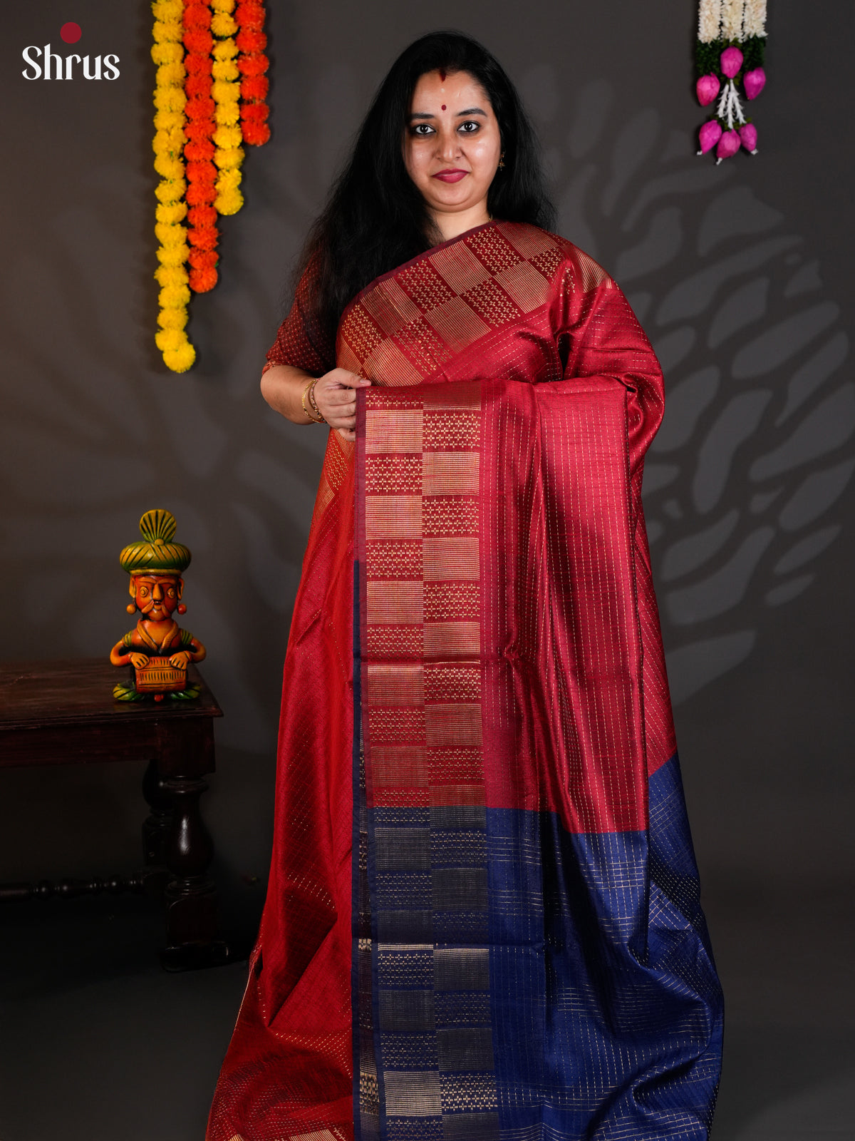 Red & Blue- Semi Rawsilk - Saree - EAS24127 - Shop on Shrus.com