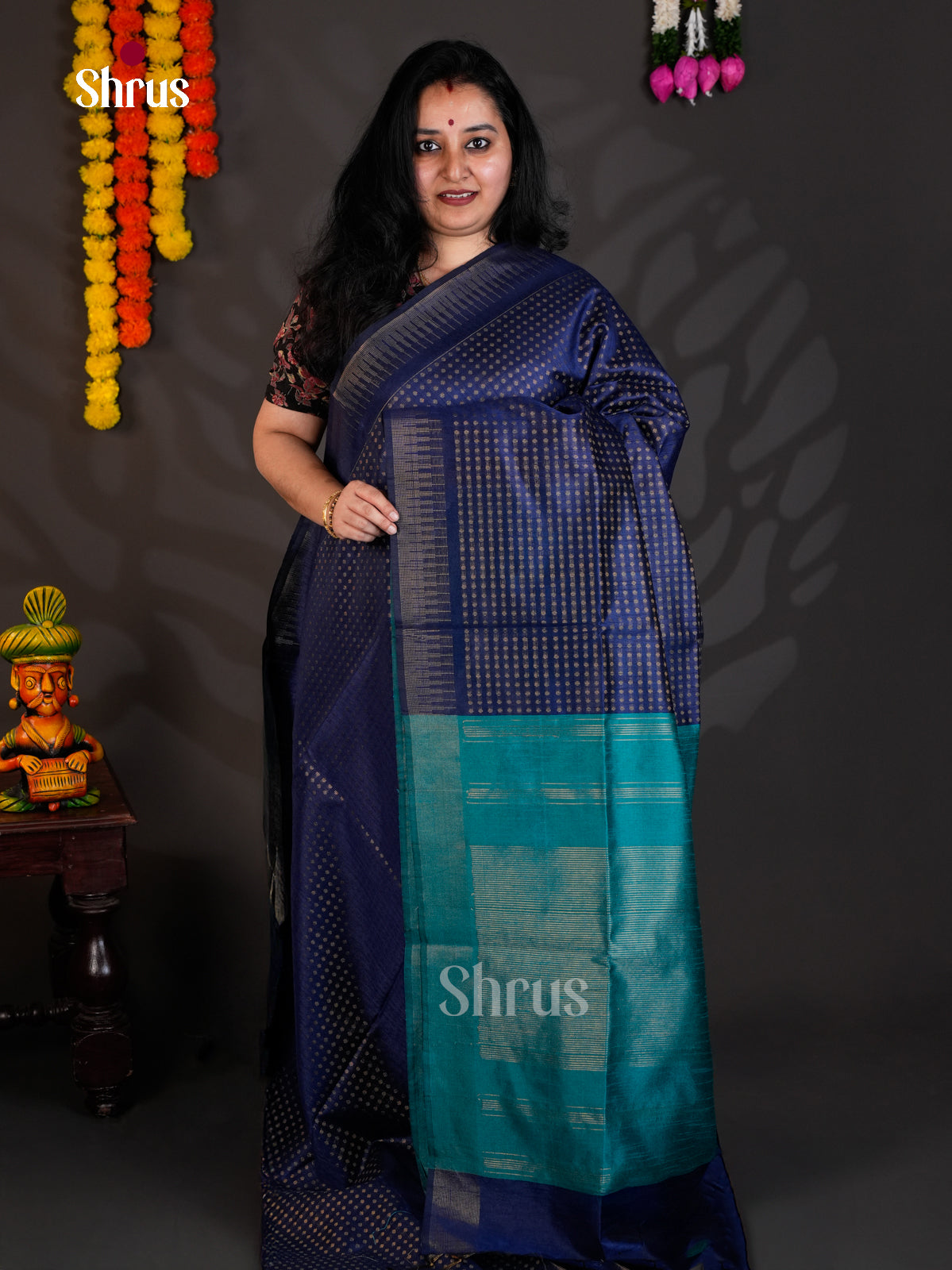 Blue & Teal -EAS24140 - Semi Rawsilk - Saree - Shop on Shrus.com