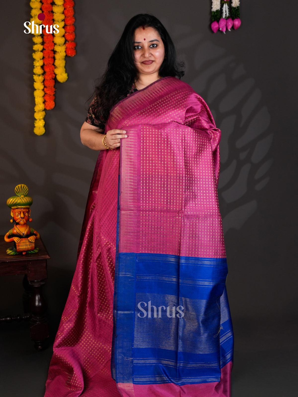 Pink & Blue - Semi Rawsilk - Saree-EAS24147