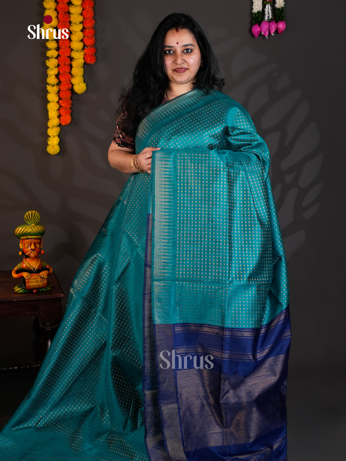 Teal & Blue- Semi Rawsilk - Saree -EAS24149