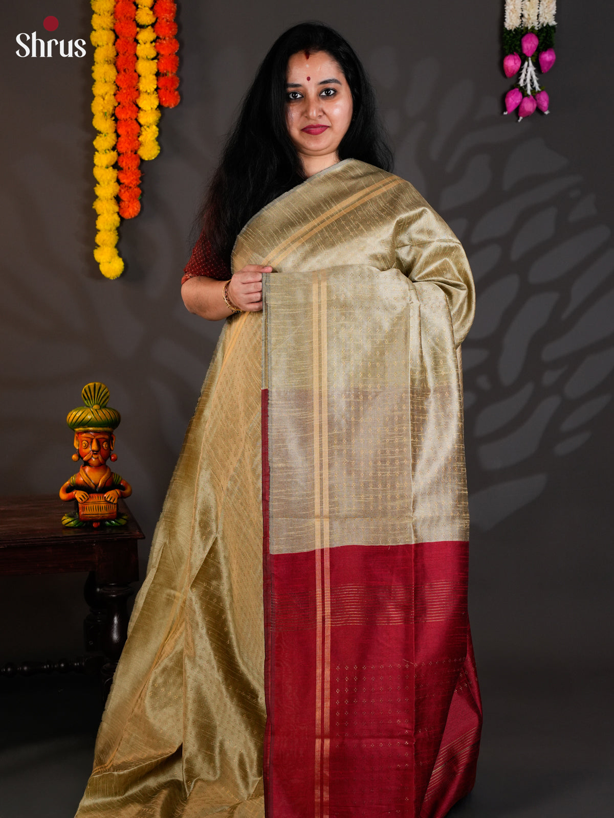 Grey & Red - Semi Rawsilk - Saree -EAS24201