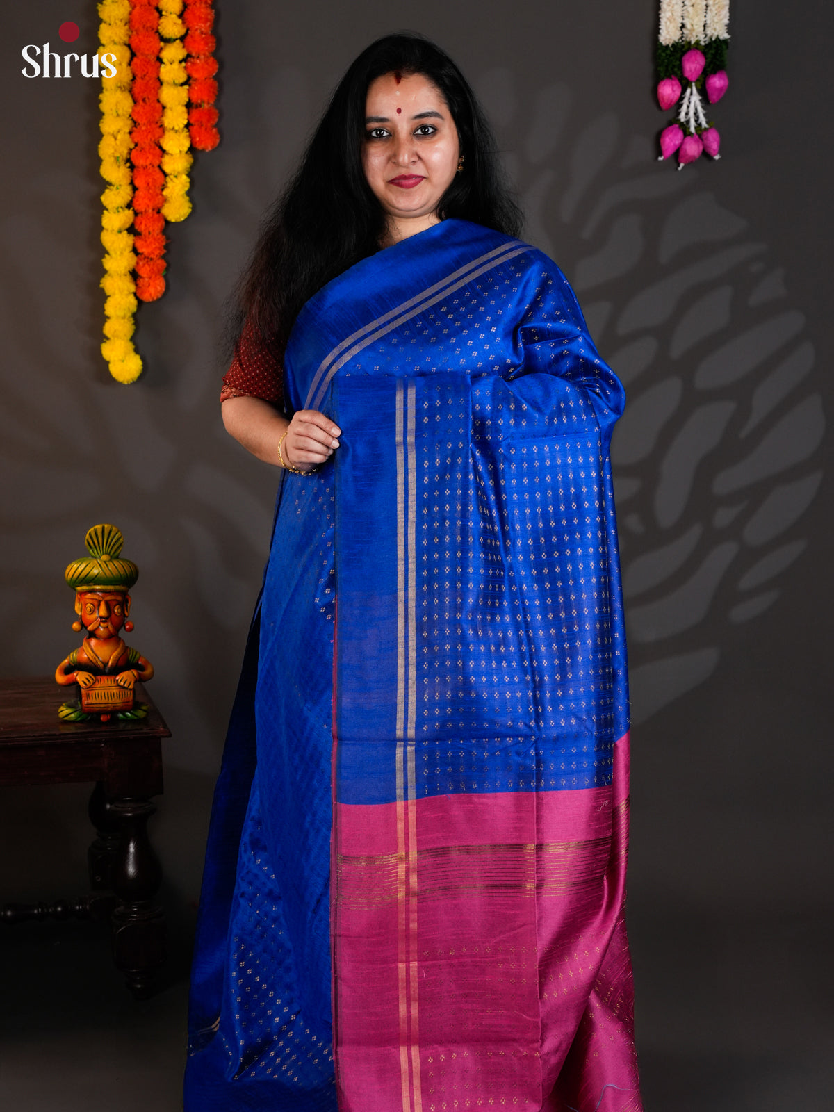 Blue & Pink -EAS24203 - Semi Rawsilk - Saree - Shop on Shrus.com