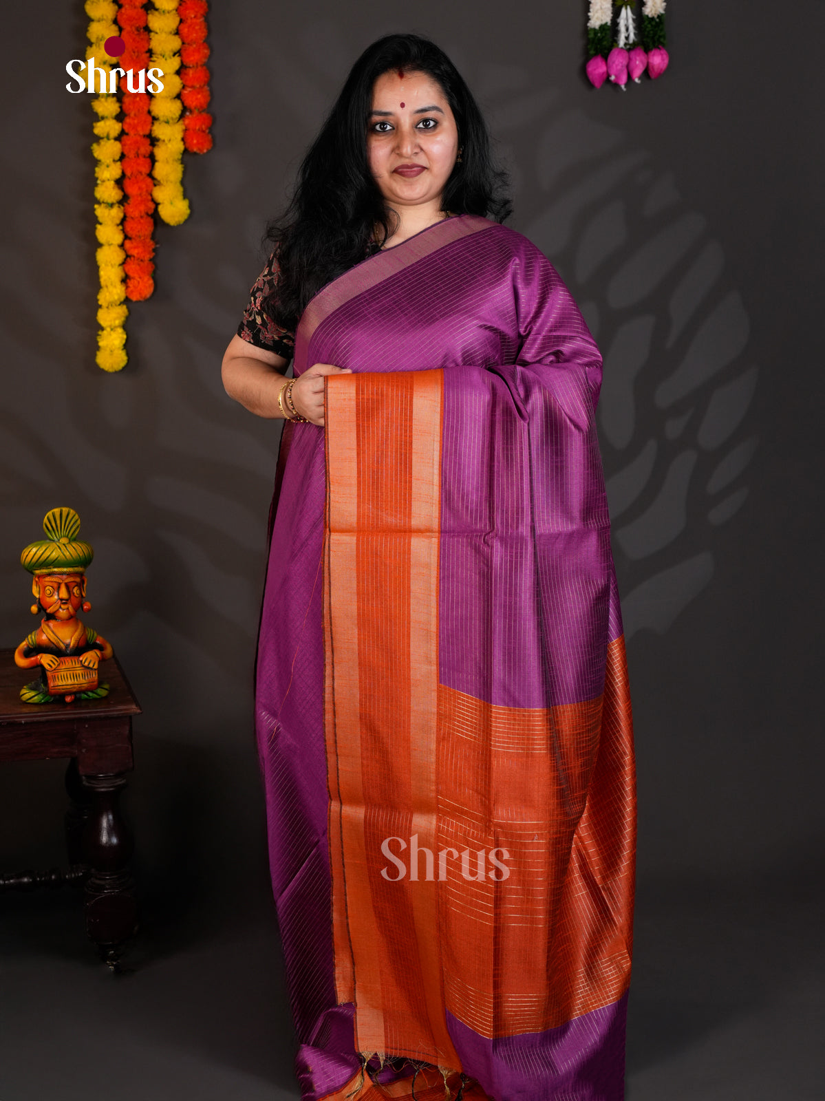 Violet & Brick- Semi Rawsilk - Saree -EAS24206 - Shop on Shrus.com