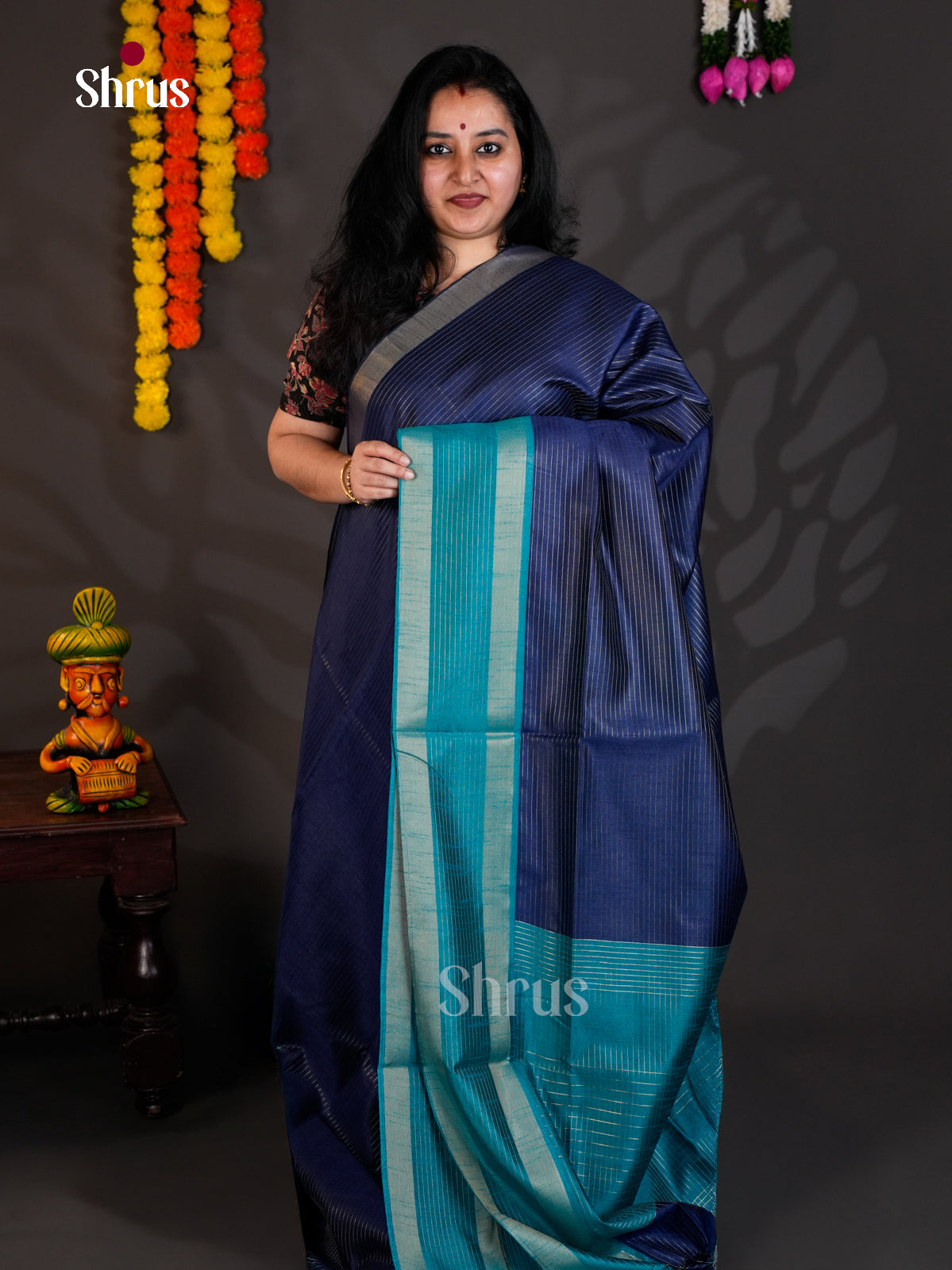 Dark Blue & Blue - Semi Rawsilk - Saree- EAS24207 - Shop on Shrus.com