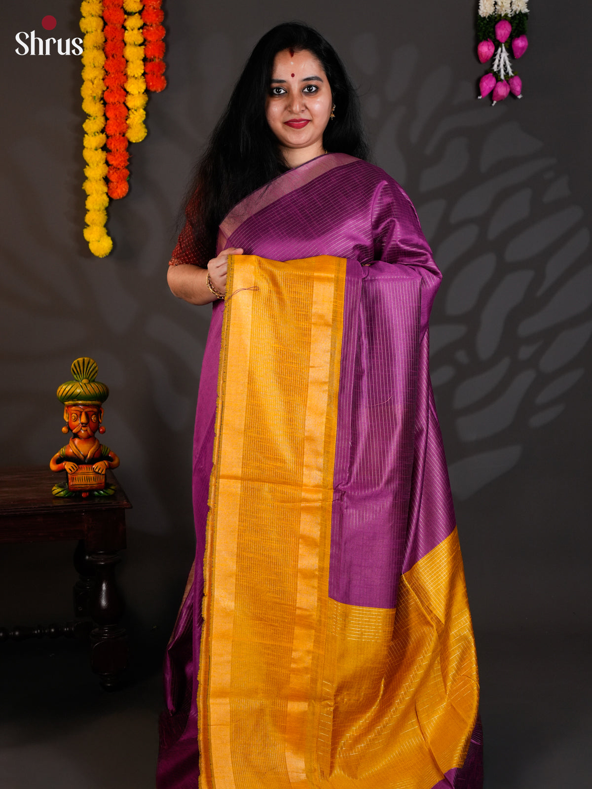 Violet & mustard  - Semi Rawsilk - Saree-EAS24208 - Shop on Shrus.com