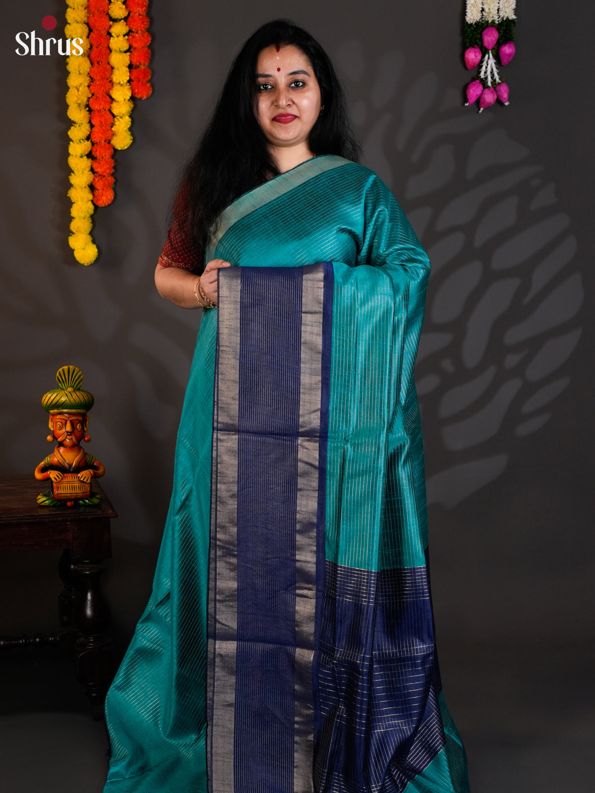 Sky Blue & Blue- Semi Rawsilk - Saree -EAS24212 - Shop on Shrus.com