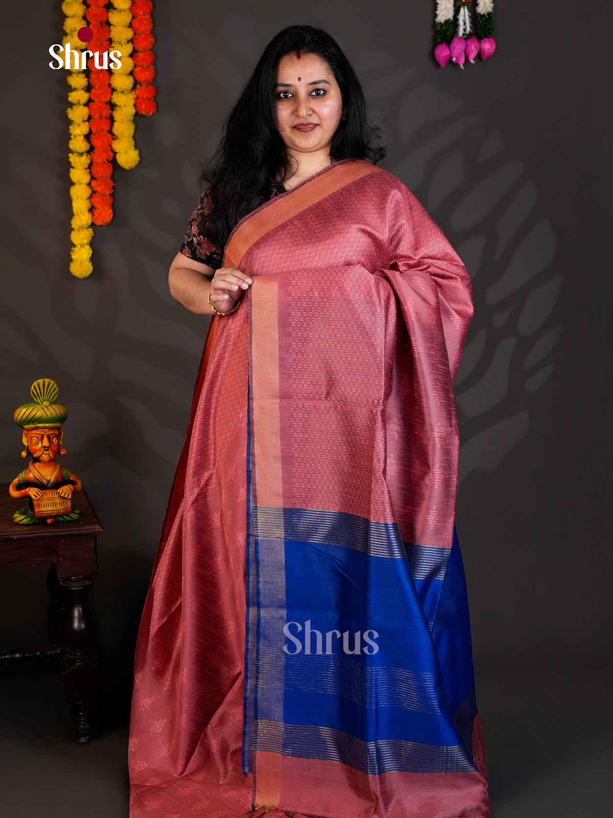 Onion peel & Blue  - Semi Rawsilk - Saree-EAS24255 - Shop on Shrus.com