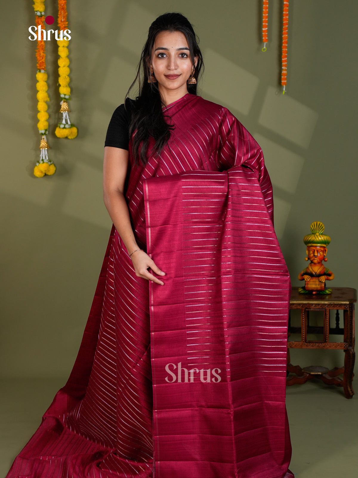 Maroon - Semi Rawsilk Saree  - EAS27006 - Shop on Shrus.com