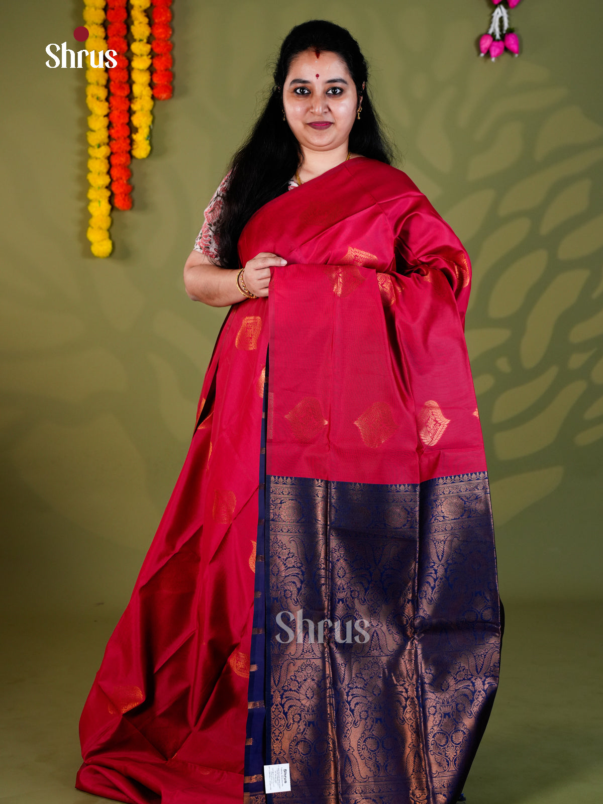 Red & Blue  - Semi Softsilk Saree - EAS27318 - Shop on Shrus.com
