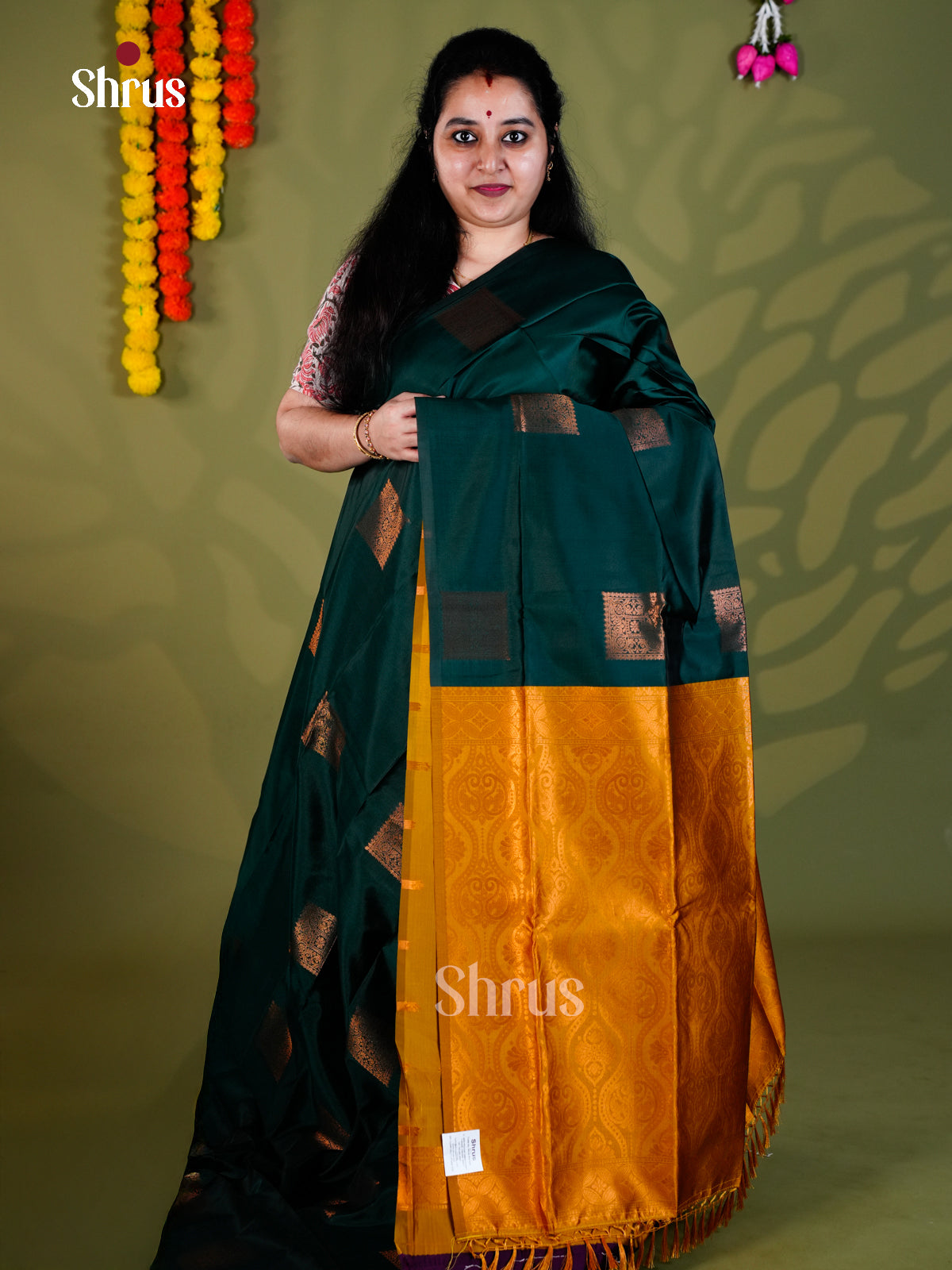 Green & Mustard- Semi Softsilk Saree  - EAS27324 - Shop on Shrus.com