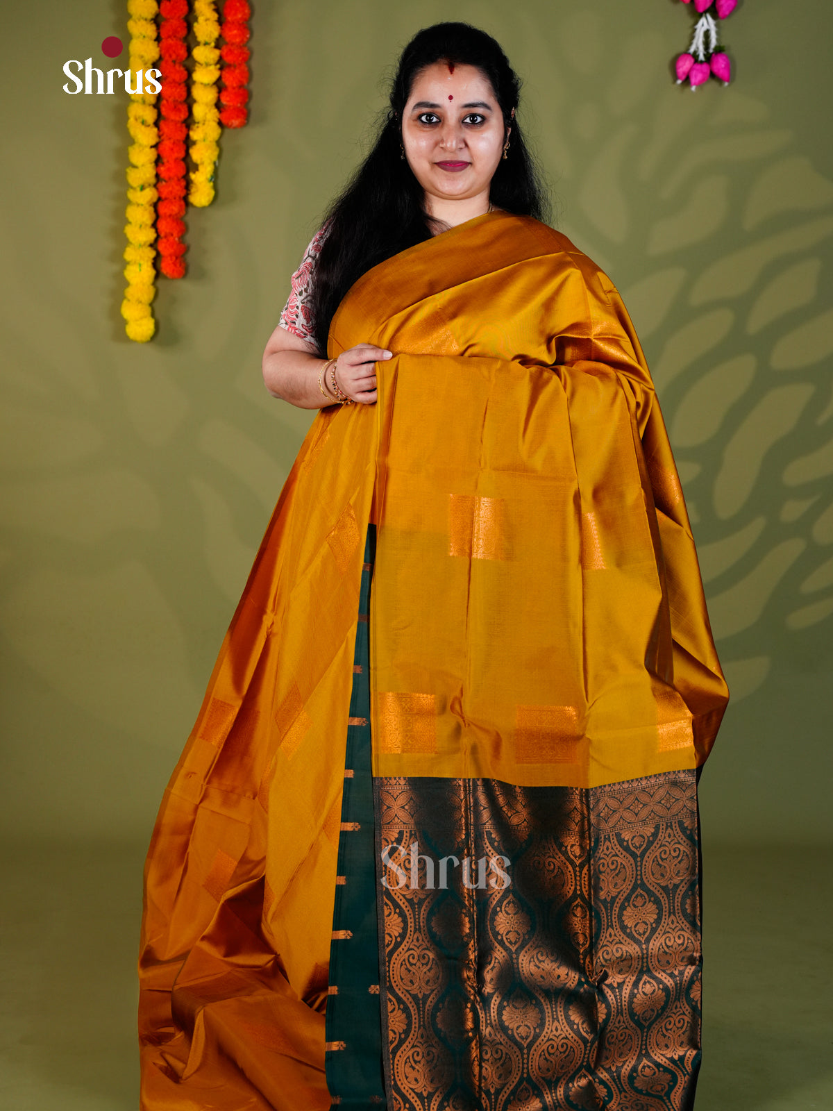 Mustardy Green & Green  - Semi Softsilk Saree -EAS27326 - Shop on Shrus.com