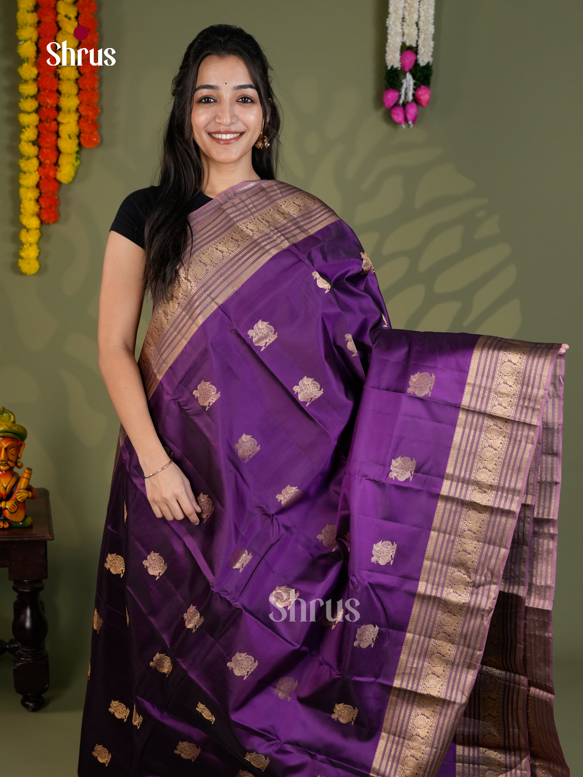 Purple & Lavender  - Kanchipuram-halfpure - Saree- EAS28001 - Shop on Shrus.com