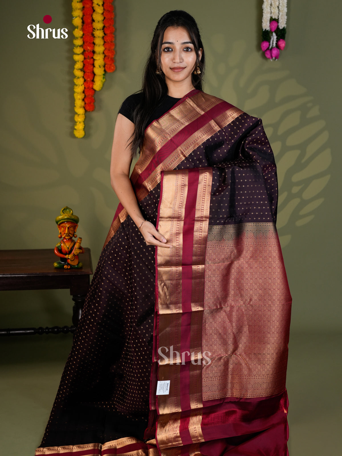 Violet & Maroon  - Kanchipuram-halfpure - Saree- EAS28008 - Shop on Shrus.com
