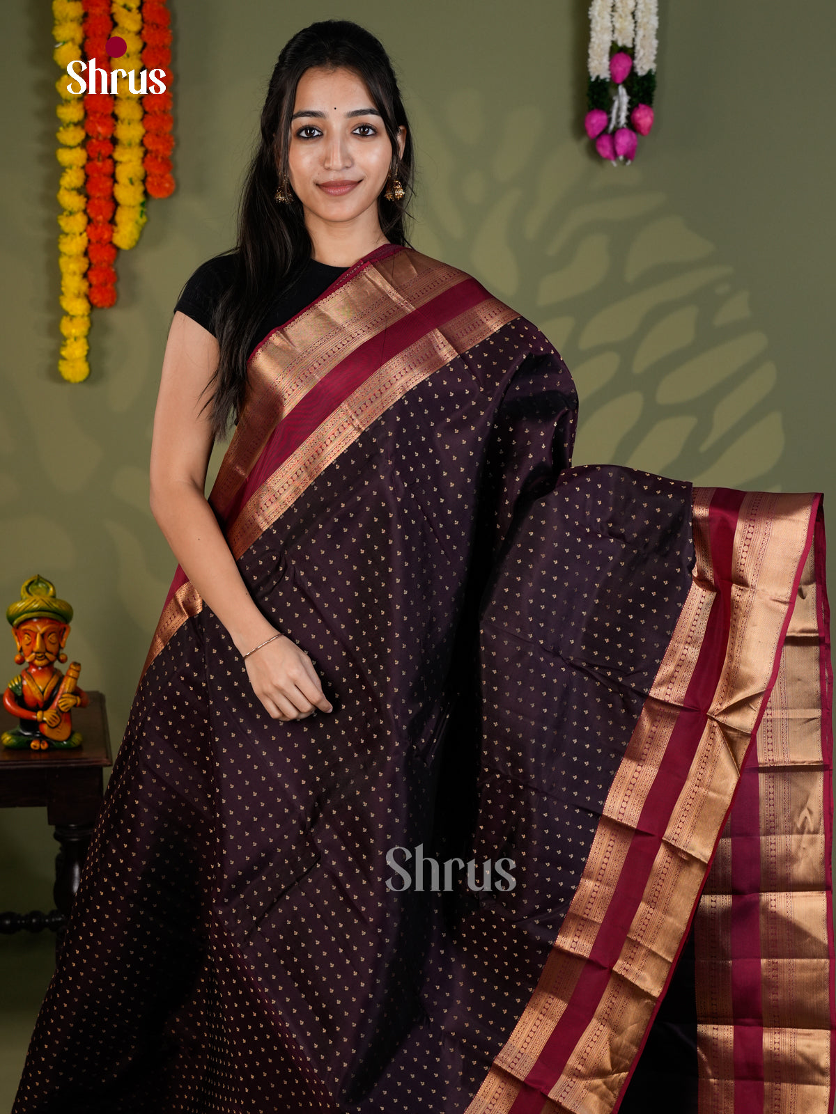 Violet & Maroon  - Kanchipuram-halfpure - Saree- EAS28008 - Shop on Shrus.com