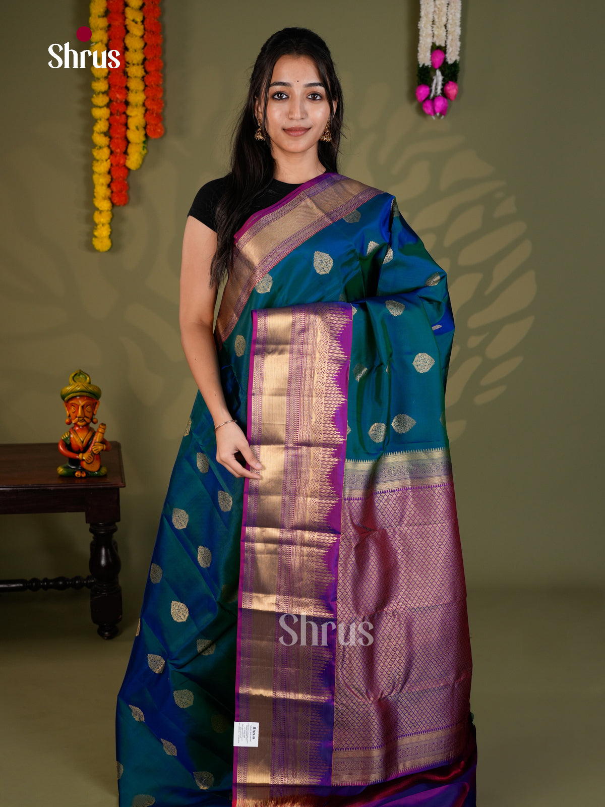 Peacock Blue & Purple - EAS28011 - Kanchipuram-halfpure - Saree - Shop on Shrus.com