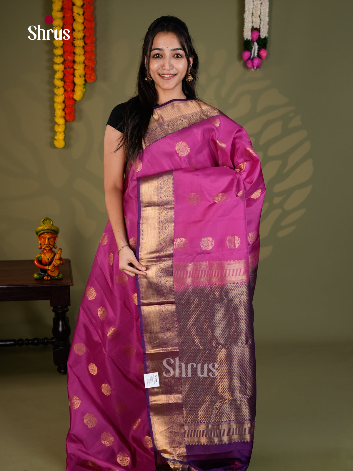 Majenta Pink & Violet  - Kanchipuram-halfpure - Saree- EAS28016 - Shop on Shrus.com