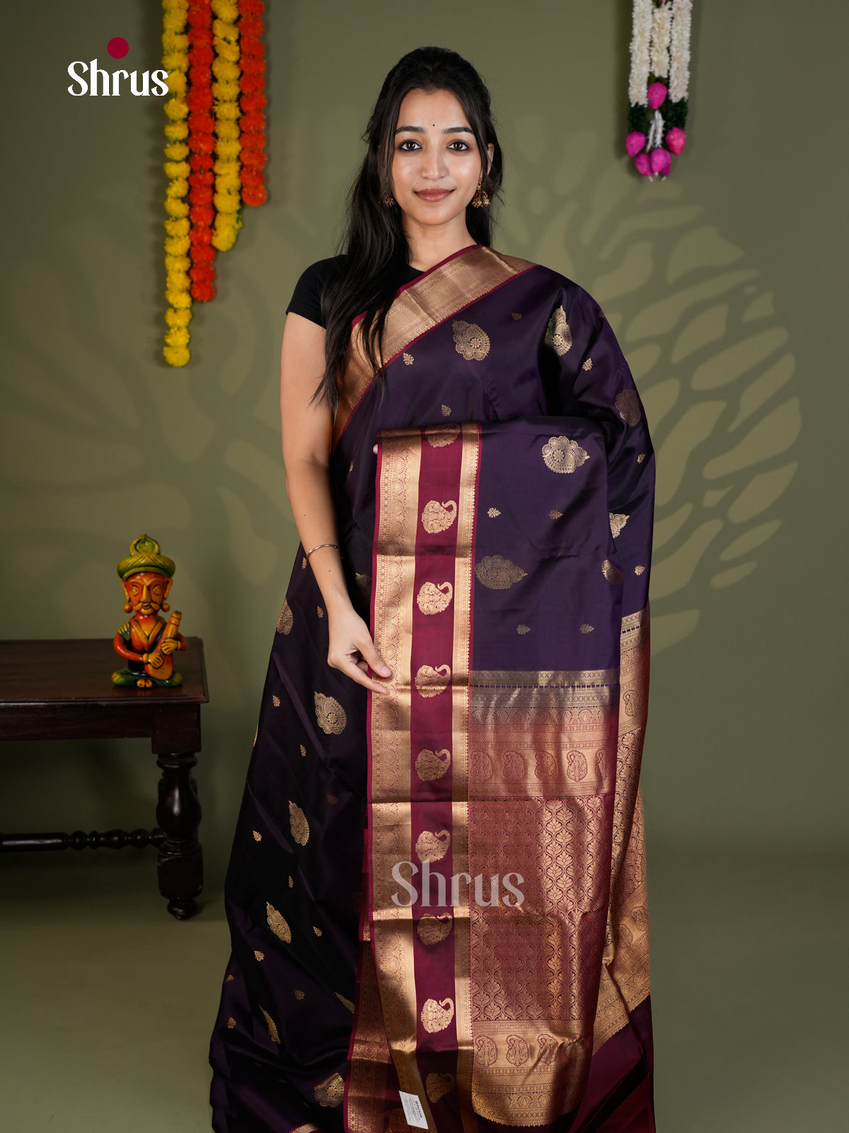 Violet & maroon  - Kanchipuram-halfpure - Saree- EAS28050 - Shop on Shrus.com
