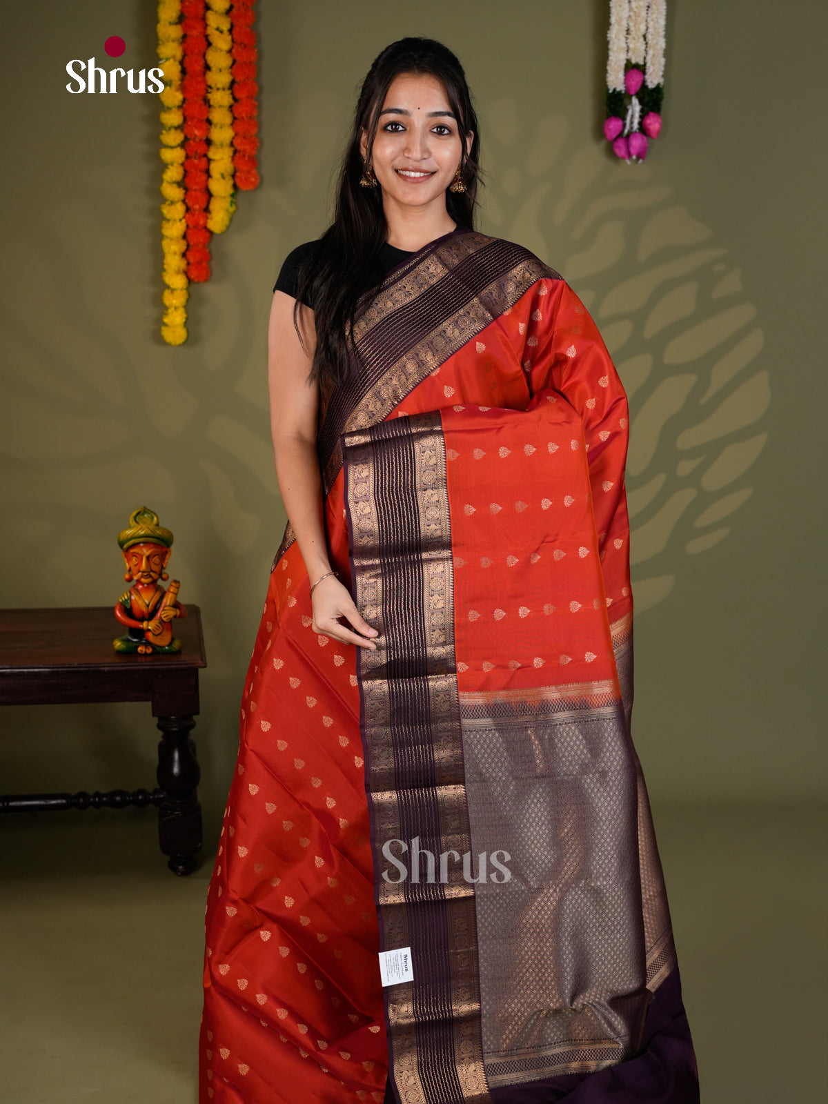 Rusty Orange & Purple - Kanchipuram-halfpure - Saree- EAS28072 - Shop on Shrus.com