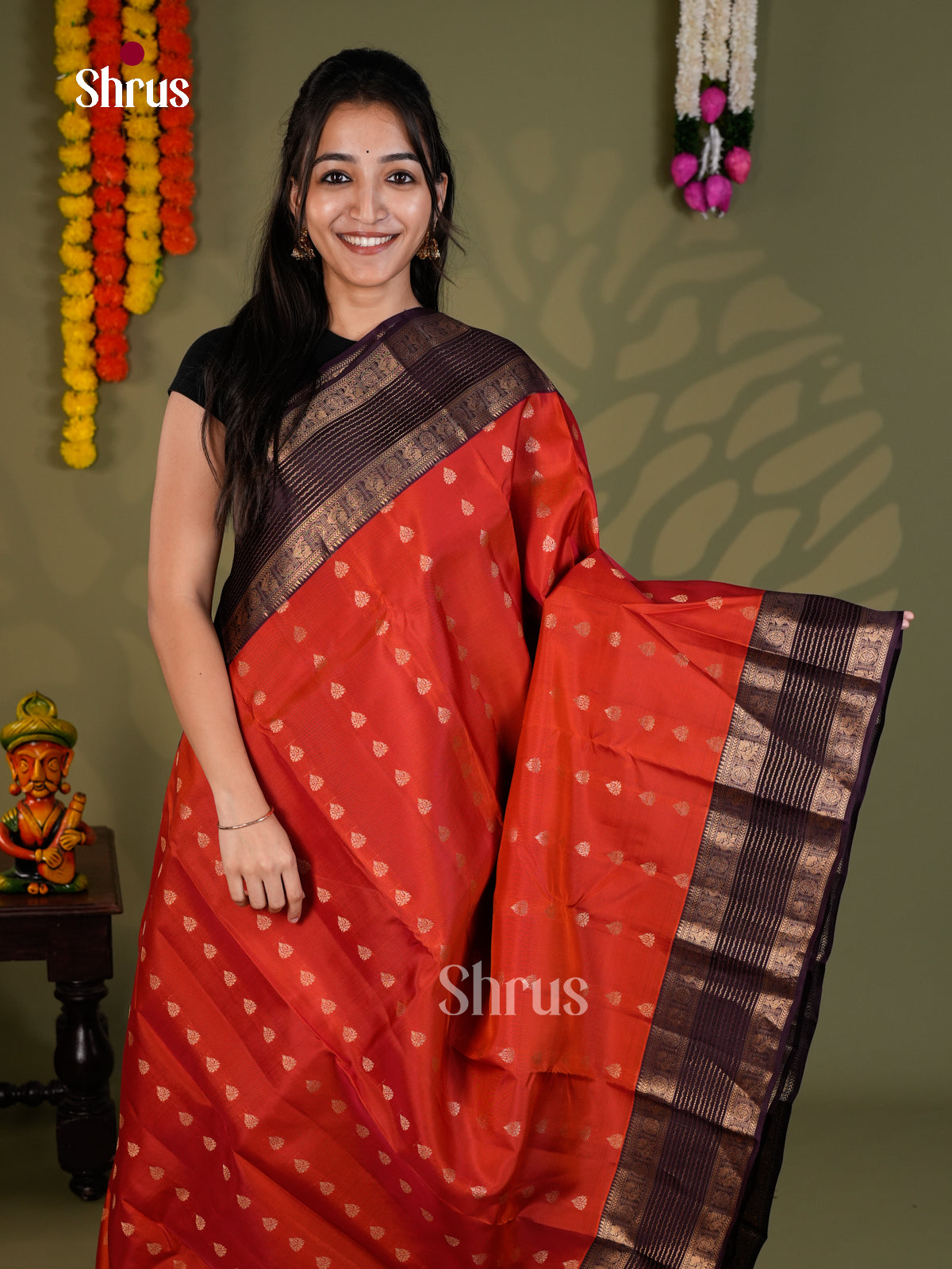 Rusty Orange & Purple - Kanchipuram-halfpure - Saree- EAS28072 - Shop on Shrus.com