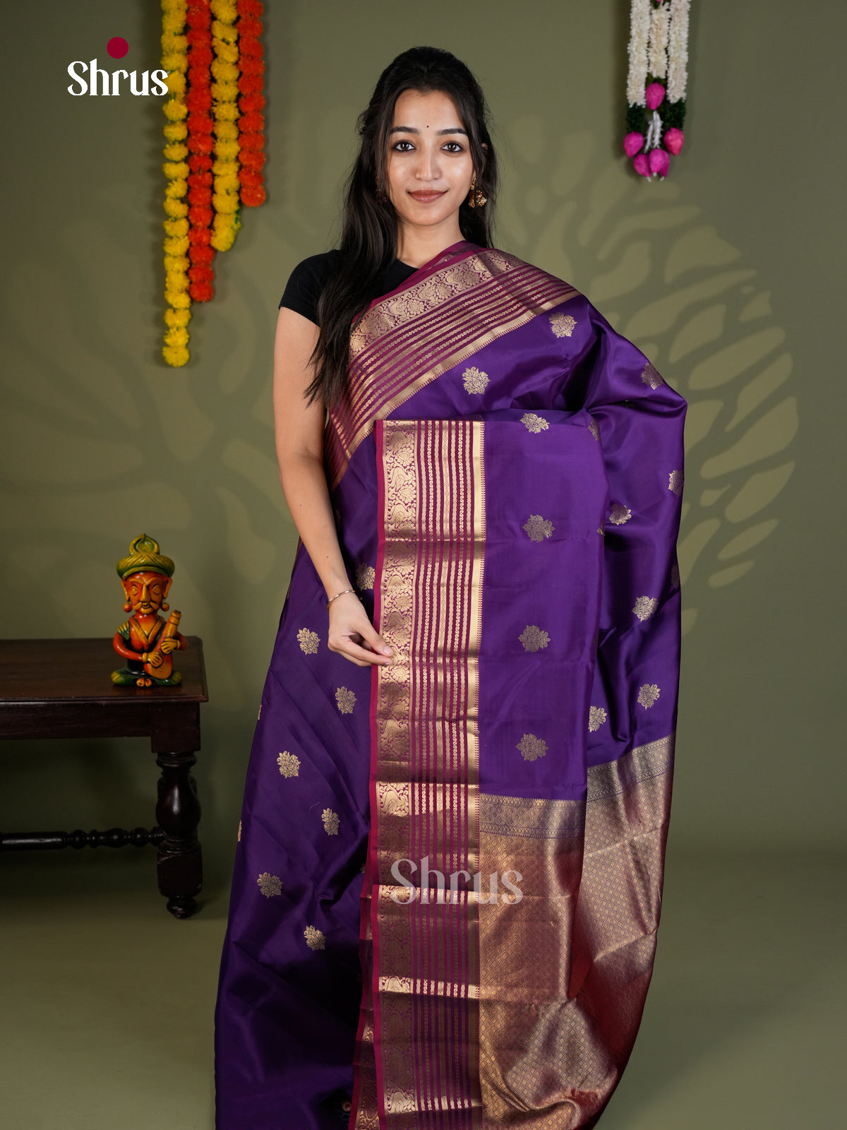 Violet & Purple - Kanchipuram-halfpure - Saree- EAS28089 - Shop on Shrus.com