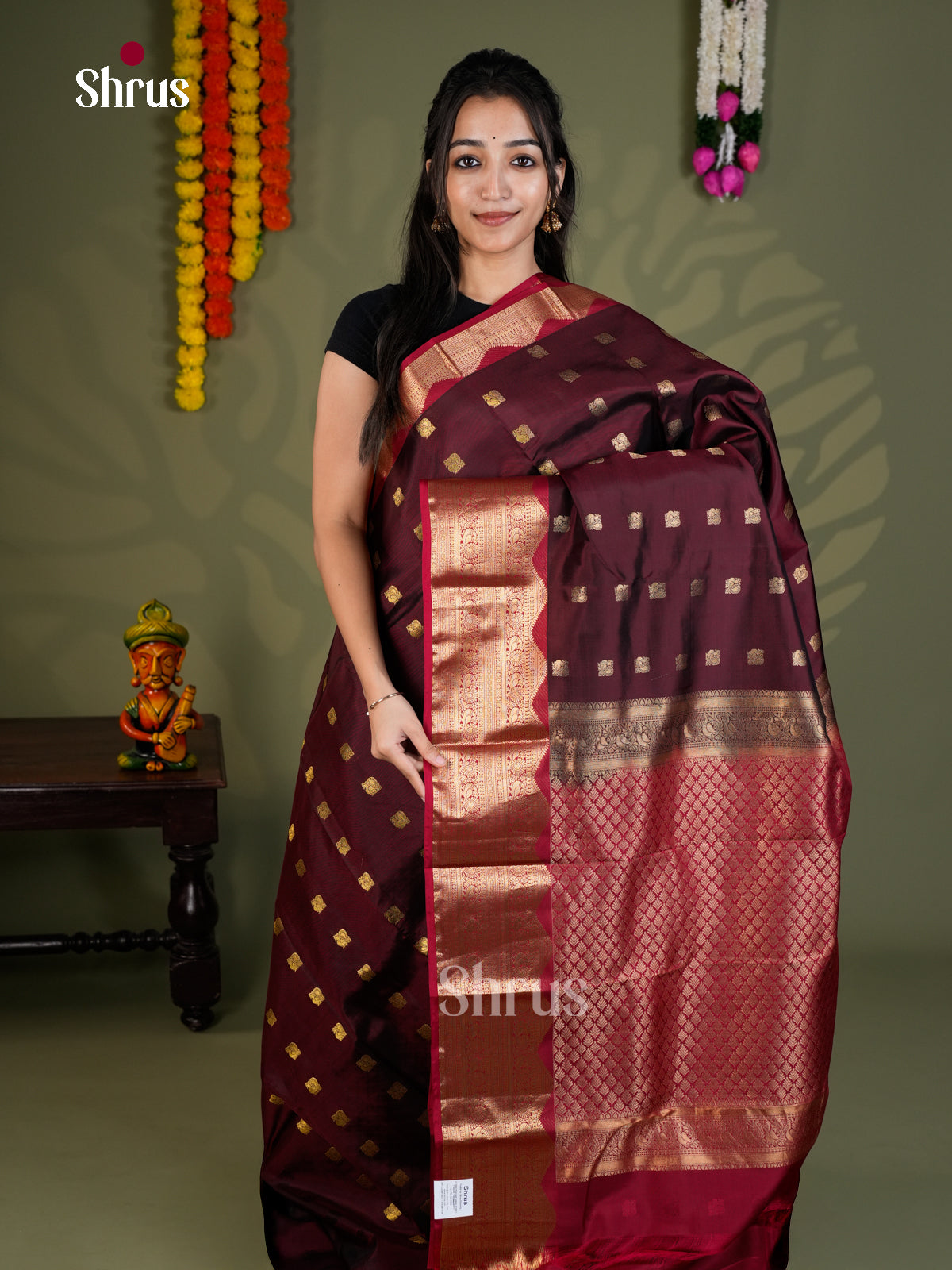 Brown & Maroon- Kanchipuram-halfpure - Saree - EAS28095 - Shop on Shrus.com