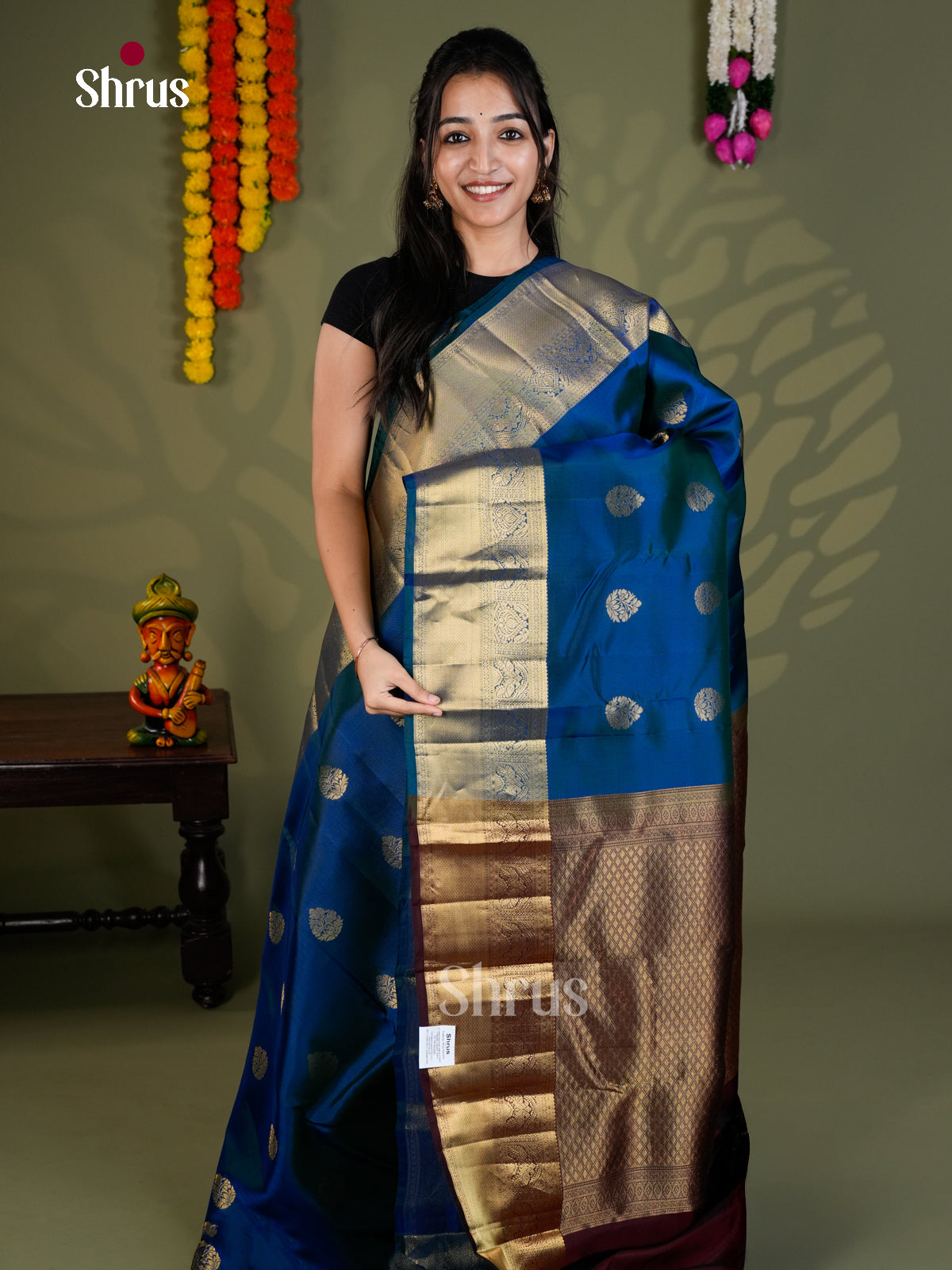Blue & Maroon- Kanchipuram-halfpure - Saree - EAS28146 - Shop on Shrus.com