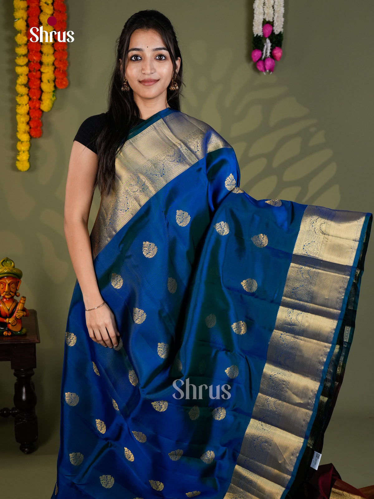 Blue & Maroon- Kanchipuram-halfpure - Saree - EAS28146 - Shop on Shrus.com