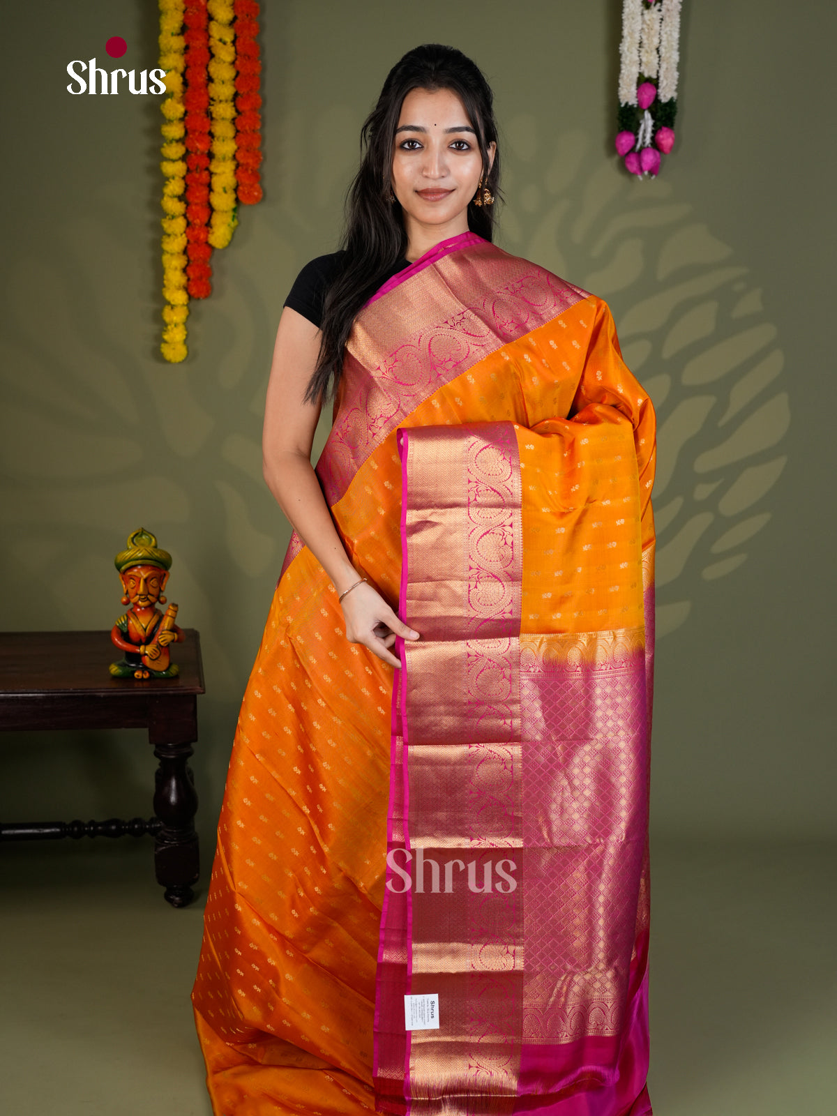 Orange & Purple- Kanchipuram-halfpure - Saree - EAS28173 - Shop on Shrus.com