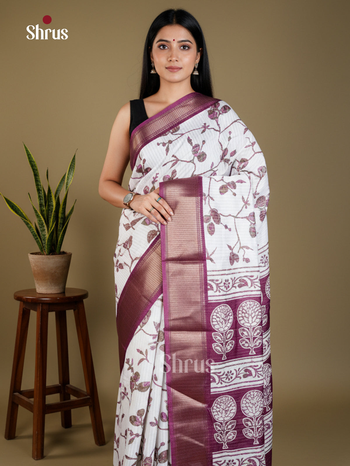 White & Purple -Semi Crepe - Saree-EAS30470 - Shop on Shrus.com