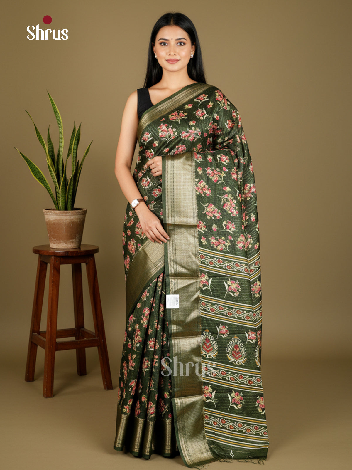 Green - Semi Crepe - Saree -EAS30474 - Shop on Shrus.com