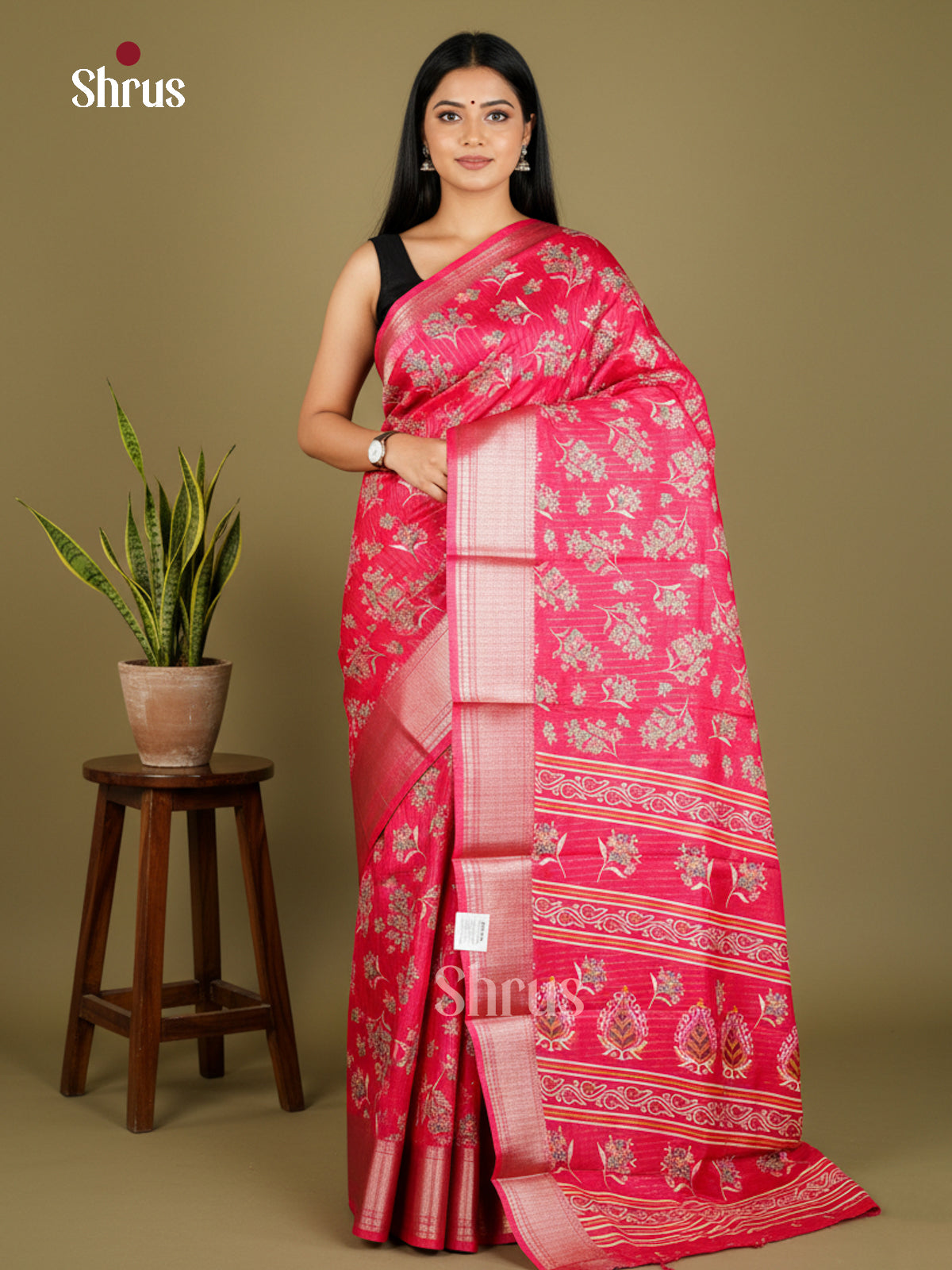 Pink  - Semi Crepe Saree- EAS30475 - Shop on Shrus.com