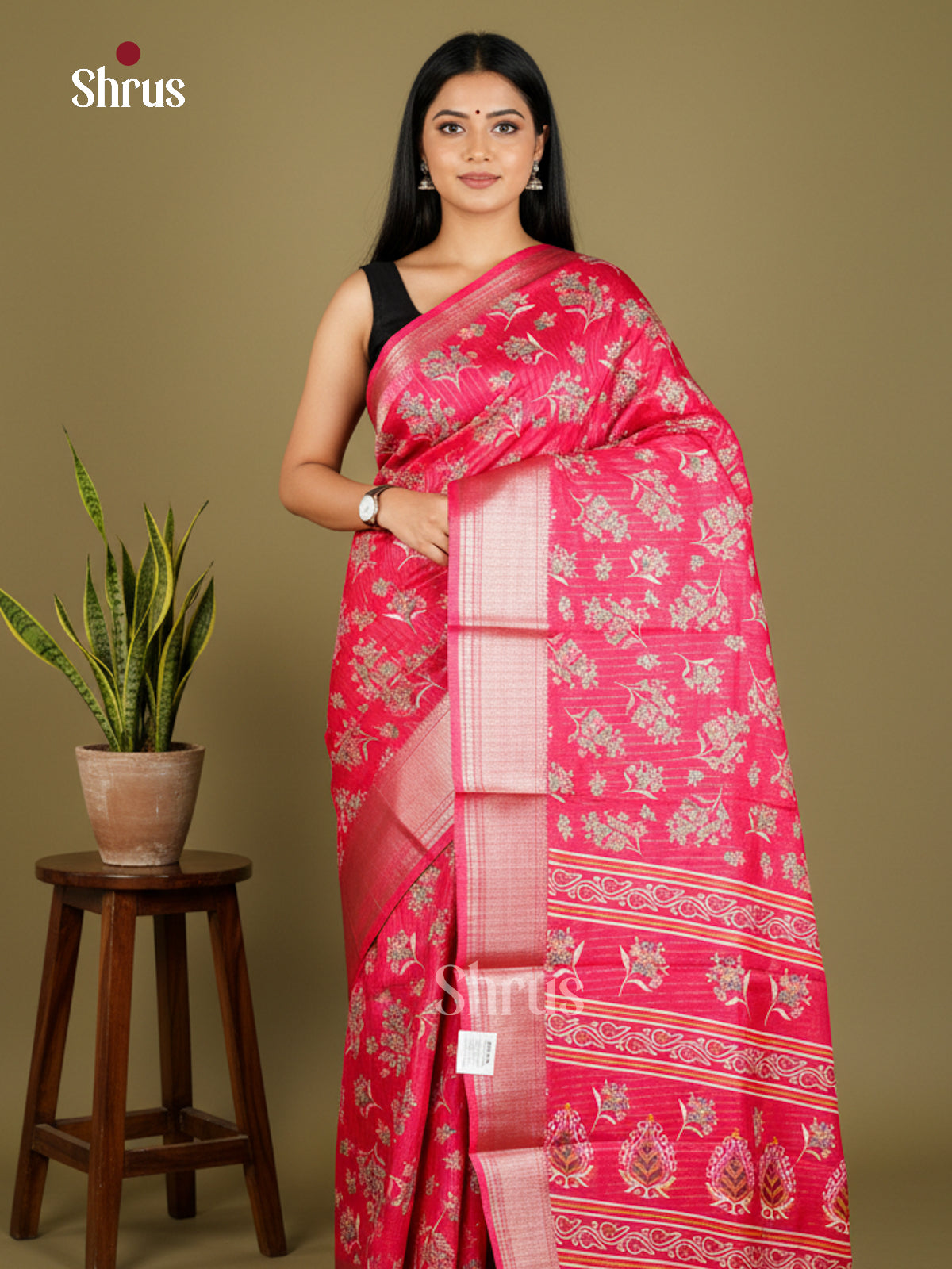 Pink  - Semi Crepe Saree- EAS30475 - Shop on Shrus.com