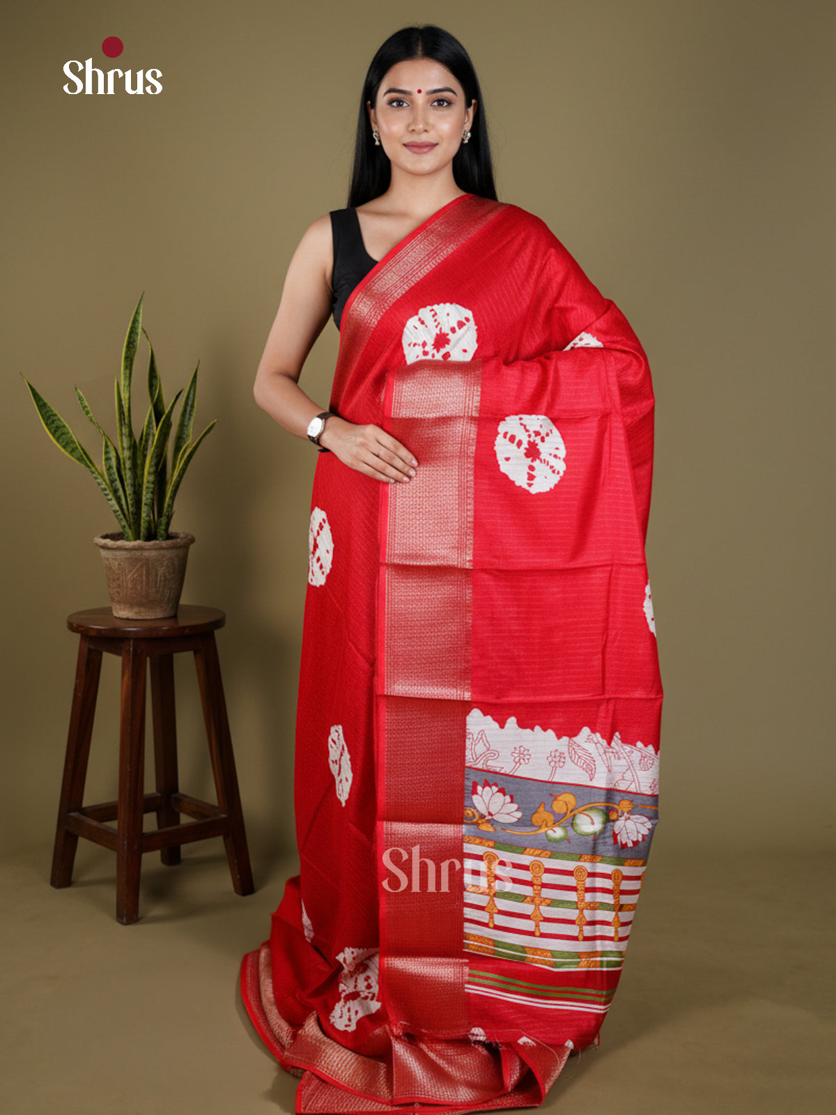 Red - EAS30483 - Semi Crepe - Saree - Shop on Shrus.com