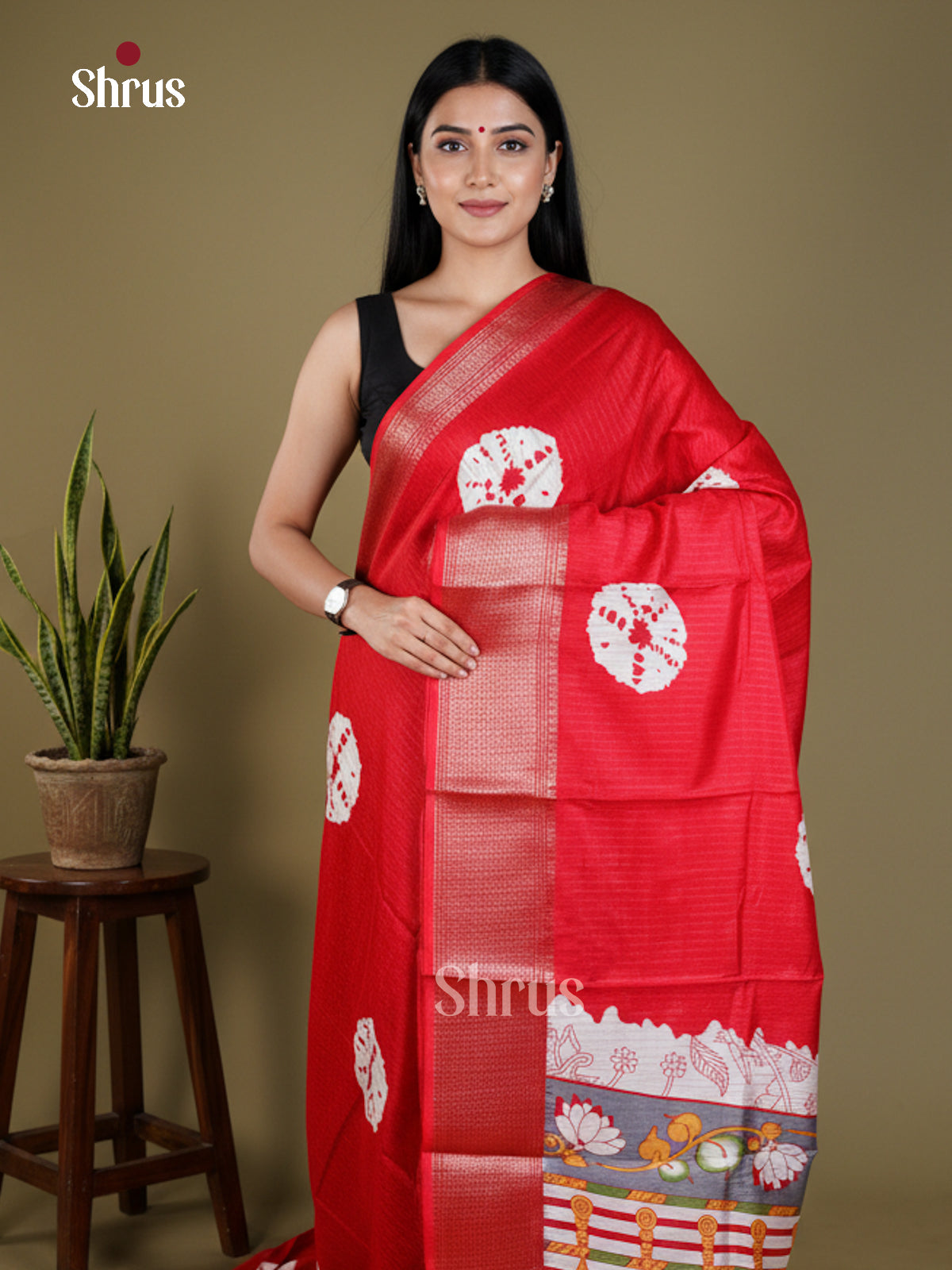 Red - EAS30483 - Semi Crepe - Saree - Shop on Shrus.com
