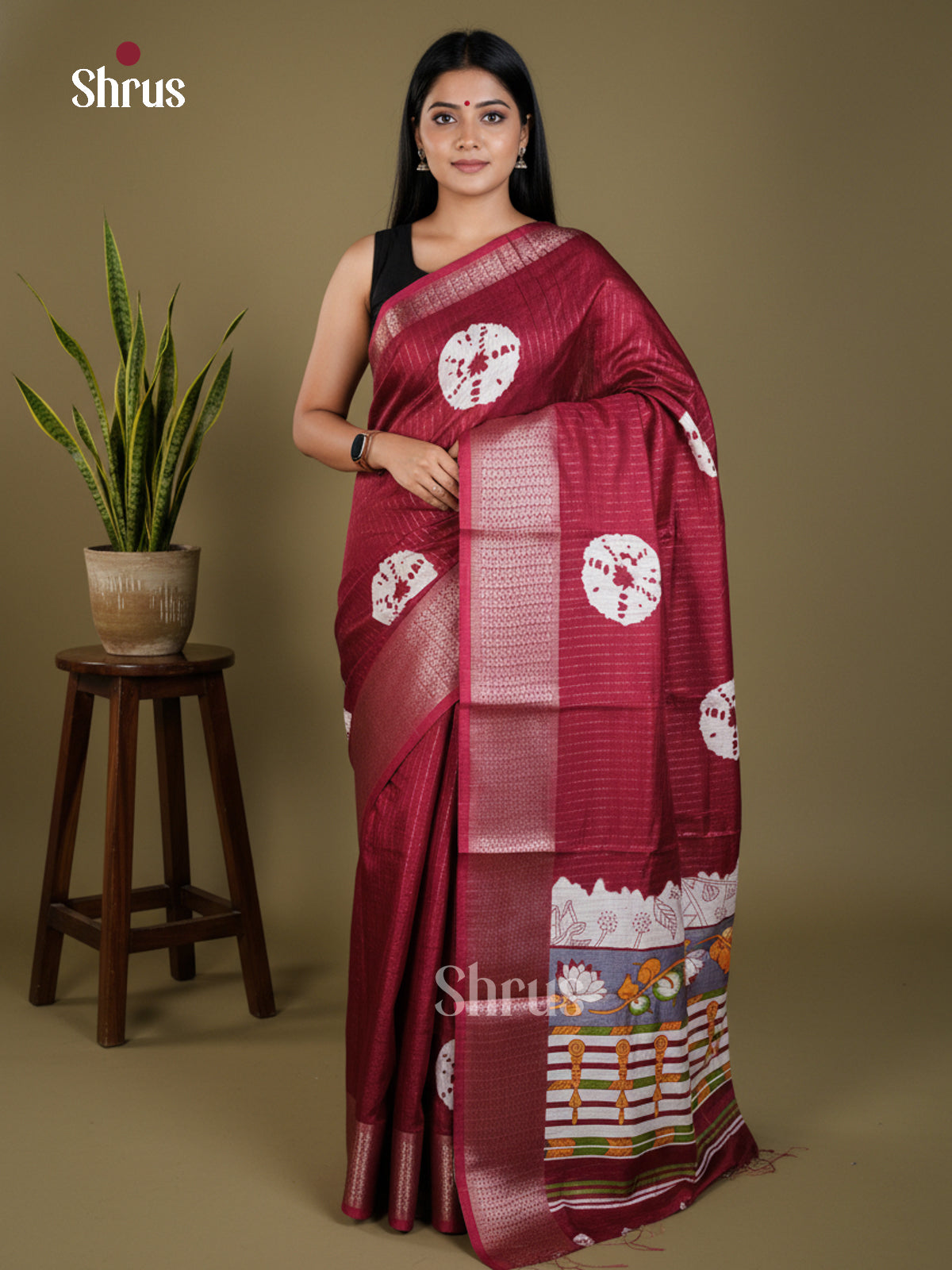 Maroon  - Semi Crepe - Saree-EAS30485 - Shop on Shrus.com