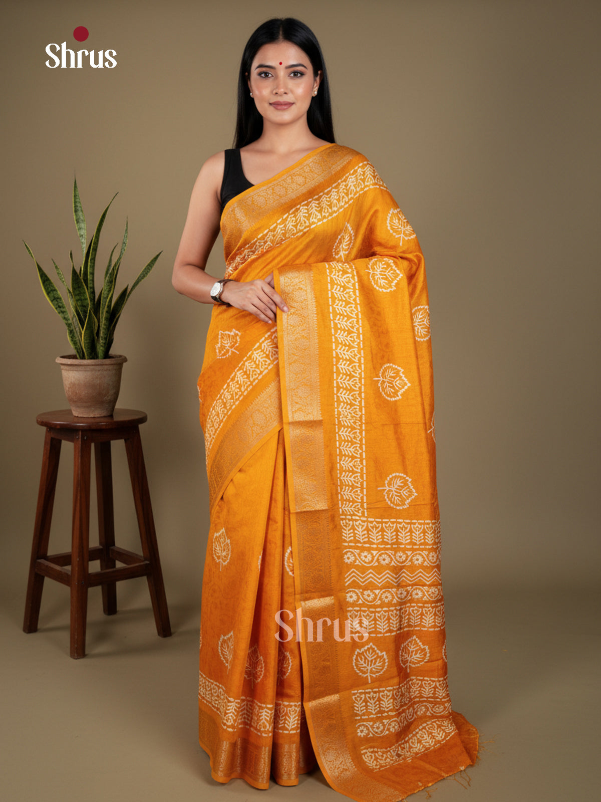 Mustard - Semi Crepe - Saree - EAS30487 - Shop on Shrus.com