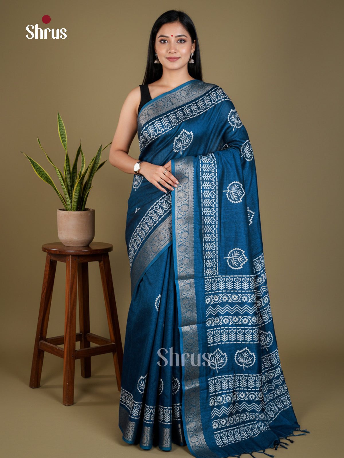 Blue- Semi Crepe  Saree - EAS30488 - Shop on Shrus.com