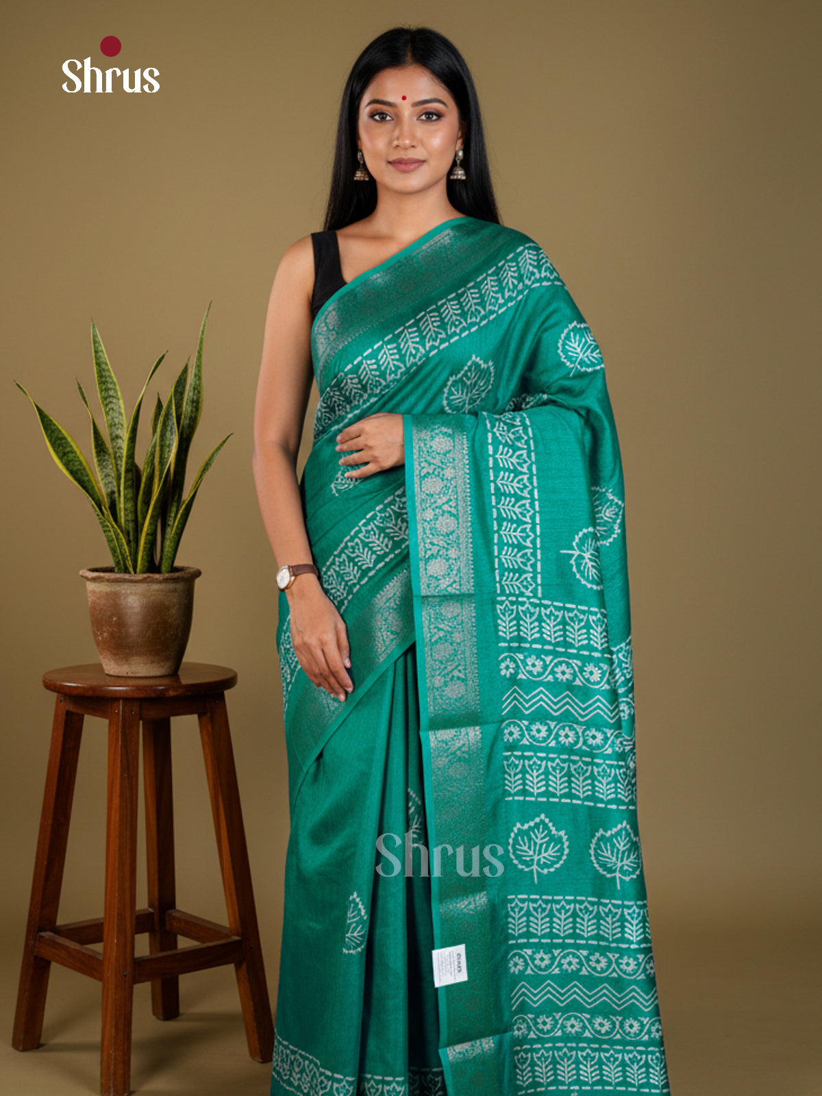 Green  - Semi Crepe  Saree- EAS30490 - Shop on Shrus.com