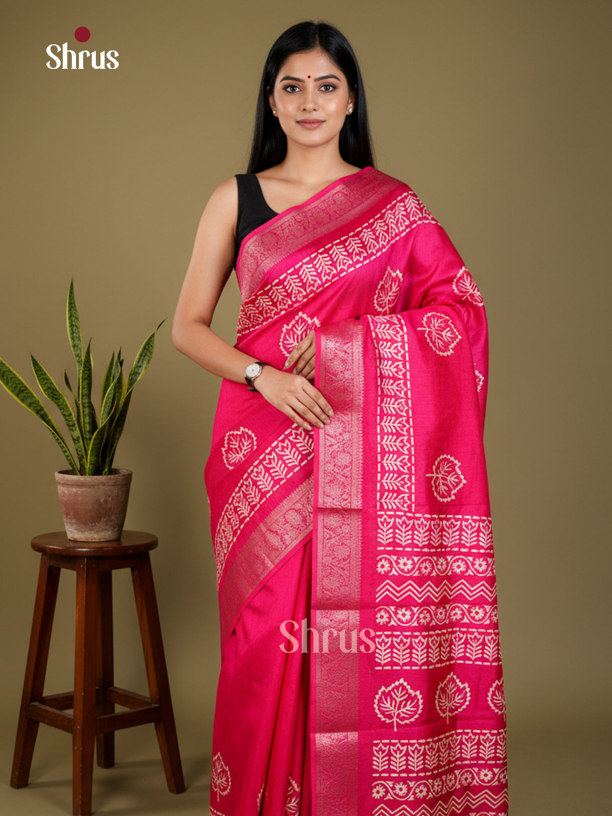 Pink  - Semi Crepe  Saree- EAS30492 - Shop on Shrus.com