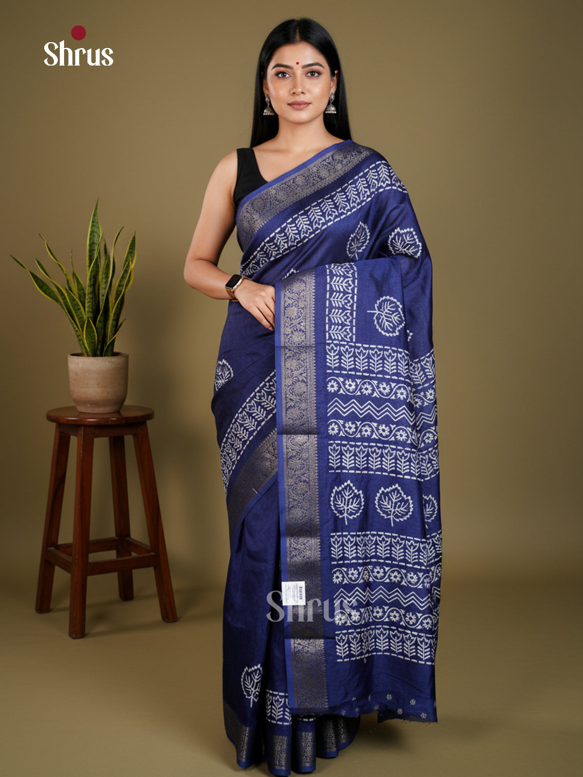 Blue  - Semi Crepe  Saree- EAS30493 - Shop on Shrus.com