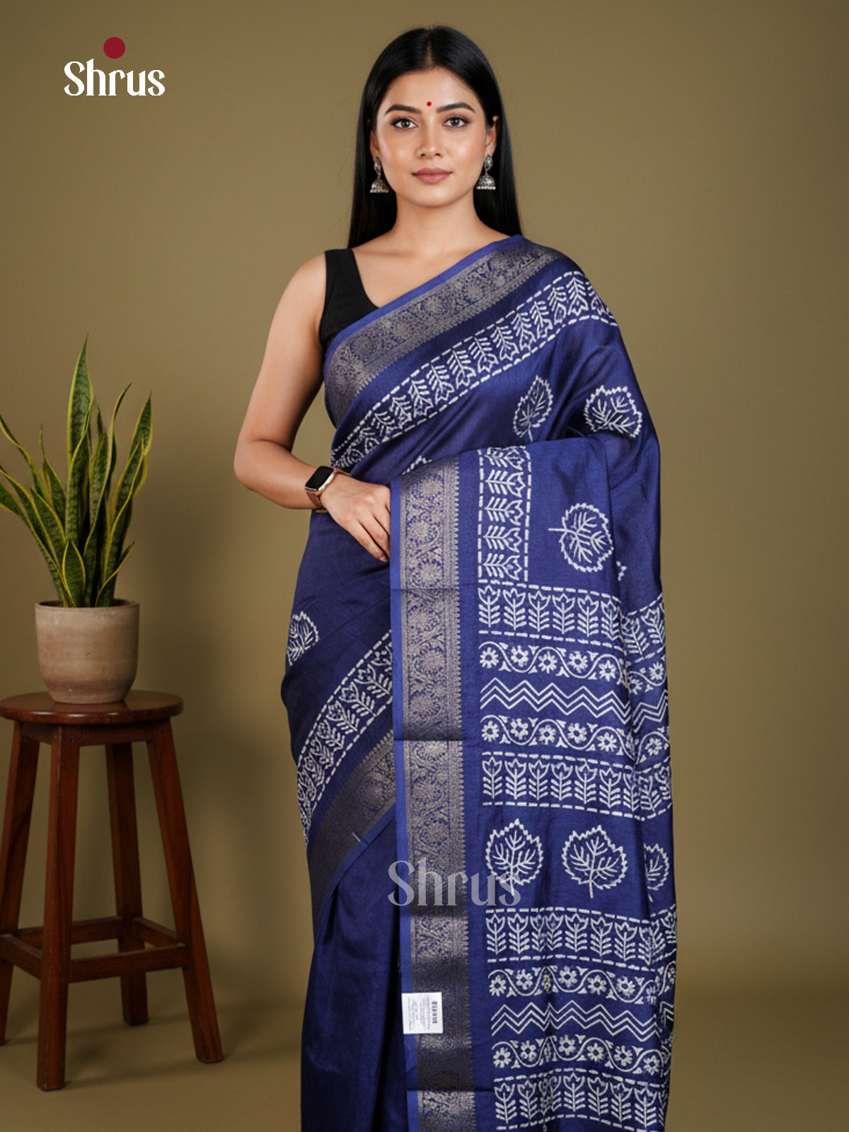 Blue  - Semi Crepe  Saree- EAS30493 - Shop on Shrus.com