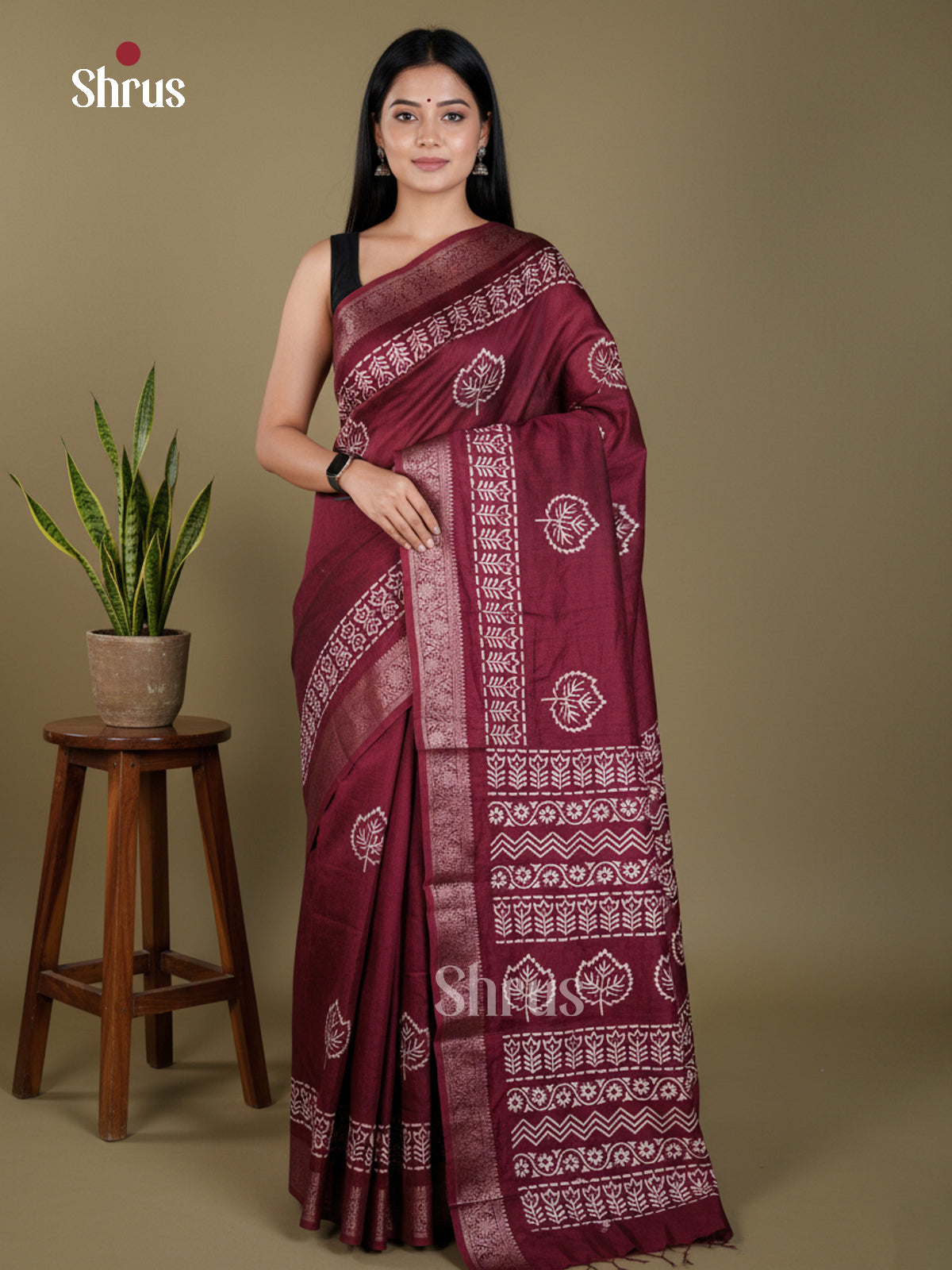 Maroon  - Semi Crepe Saree- EAS30494 - Shop on Shrus.com