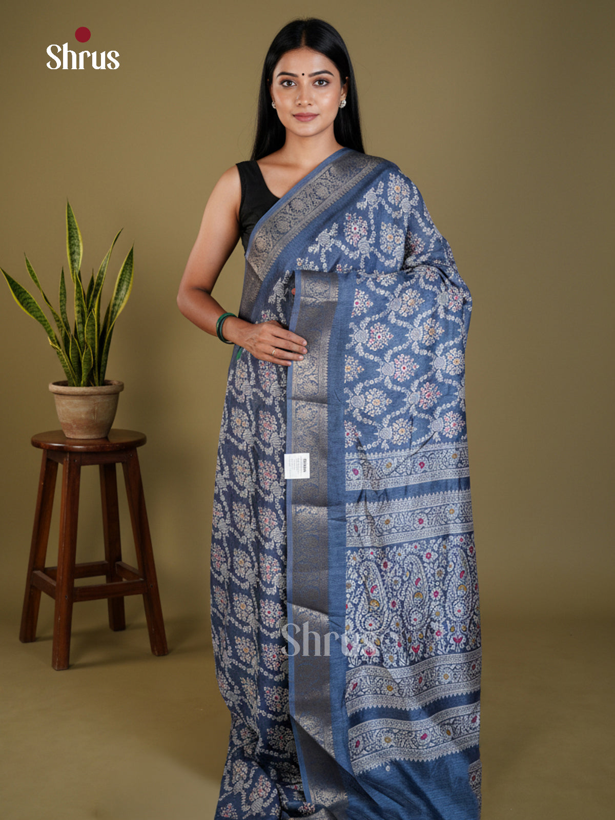 Blue- Semi Crepe Saree - EAS30498 - Shop on Shrus.com