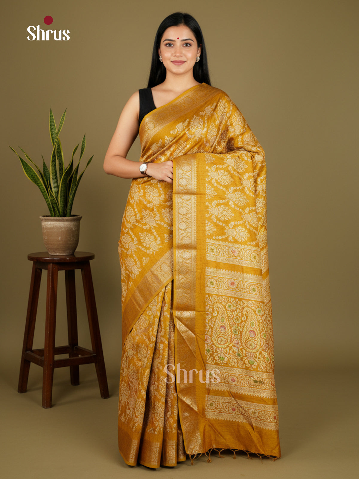 Mustard  - Semi Crepe - Saree-  EAS30501 - Shop on Shrus.com